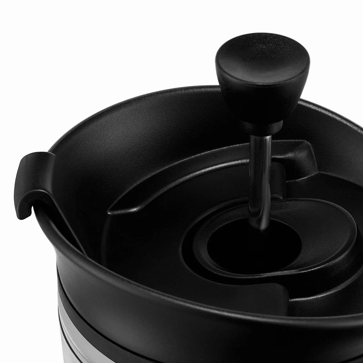 Bodum Izolowany kubek tłokowy 11102-01s z pokrywą na zawiasach, 0,35 litra, czarny, przezroczysty, plastikowy, 8,9 cm
