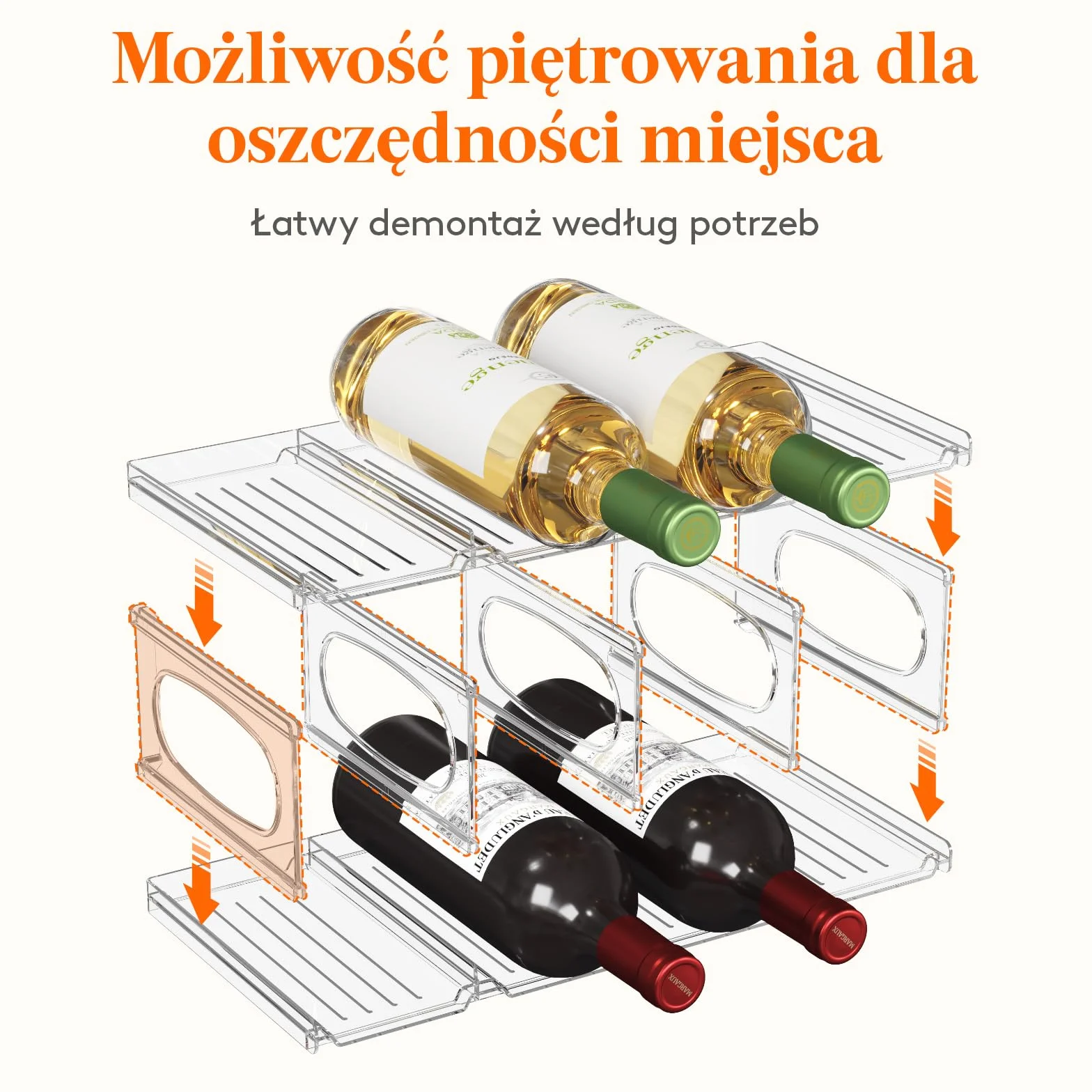Lifewit Plastikowy stojak na wino 8 butelek 2 poziomy 42 x 20 x 12,5 cm
