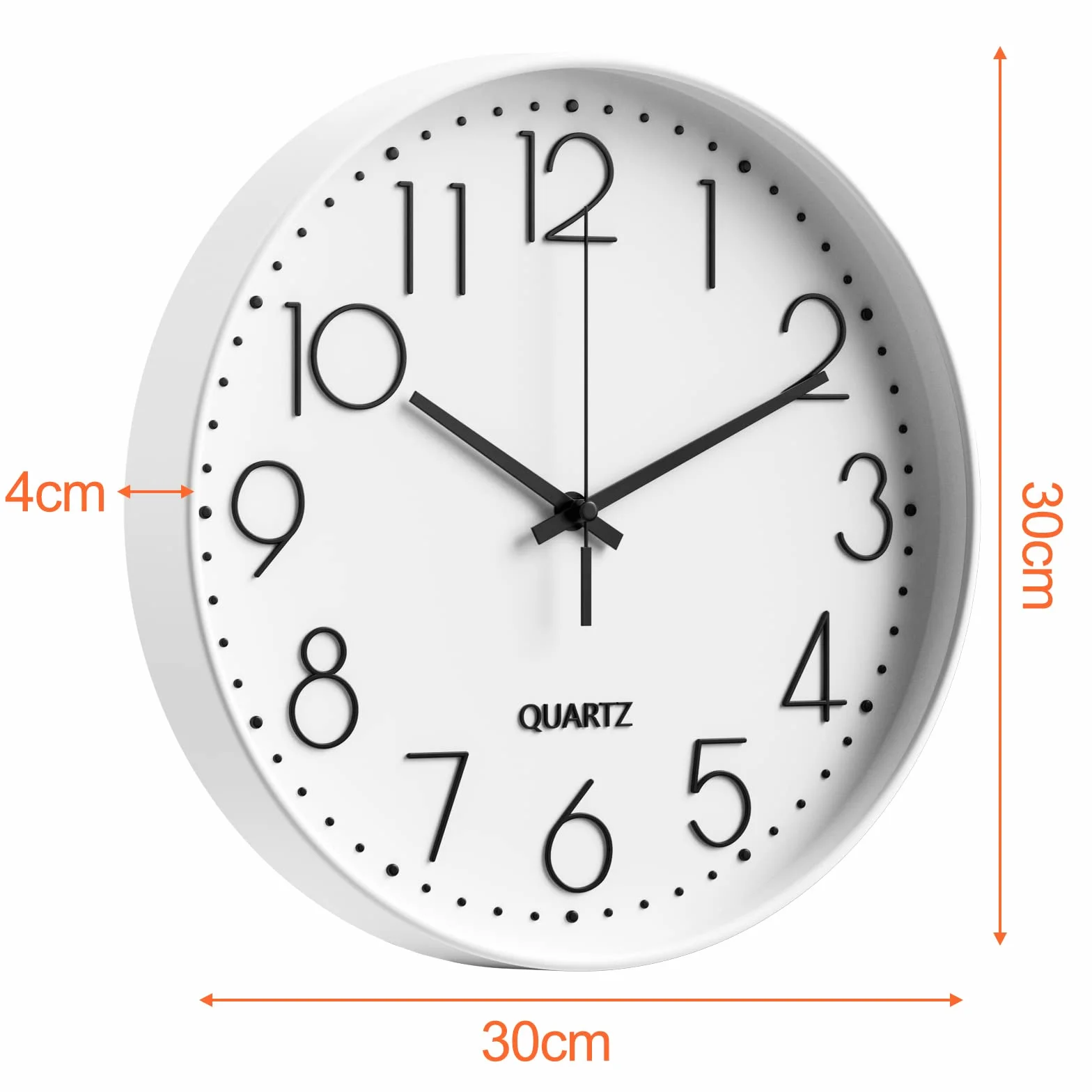 Uootach Zegar ścienny, cichy mechanizm kwarcowy, 30 cm, minimalistyczny nowoczesny czarny design, cichy zegar ścienny do salonu, kuchni, biura, sypialni (białe znaki)