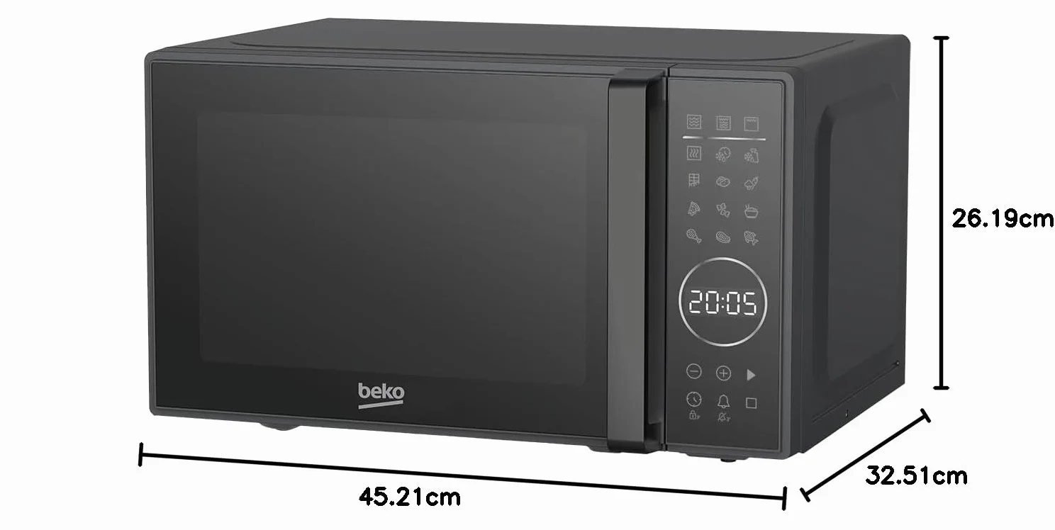 Beko - MGC20130BB - Kuchenka mikrofalowa z grillem 20 litrów, 1000 W, Cyfrowy zegar, Wolnostojący, 10 Poziomów Mocy - Czarny