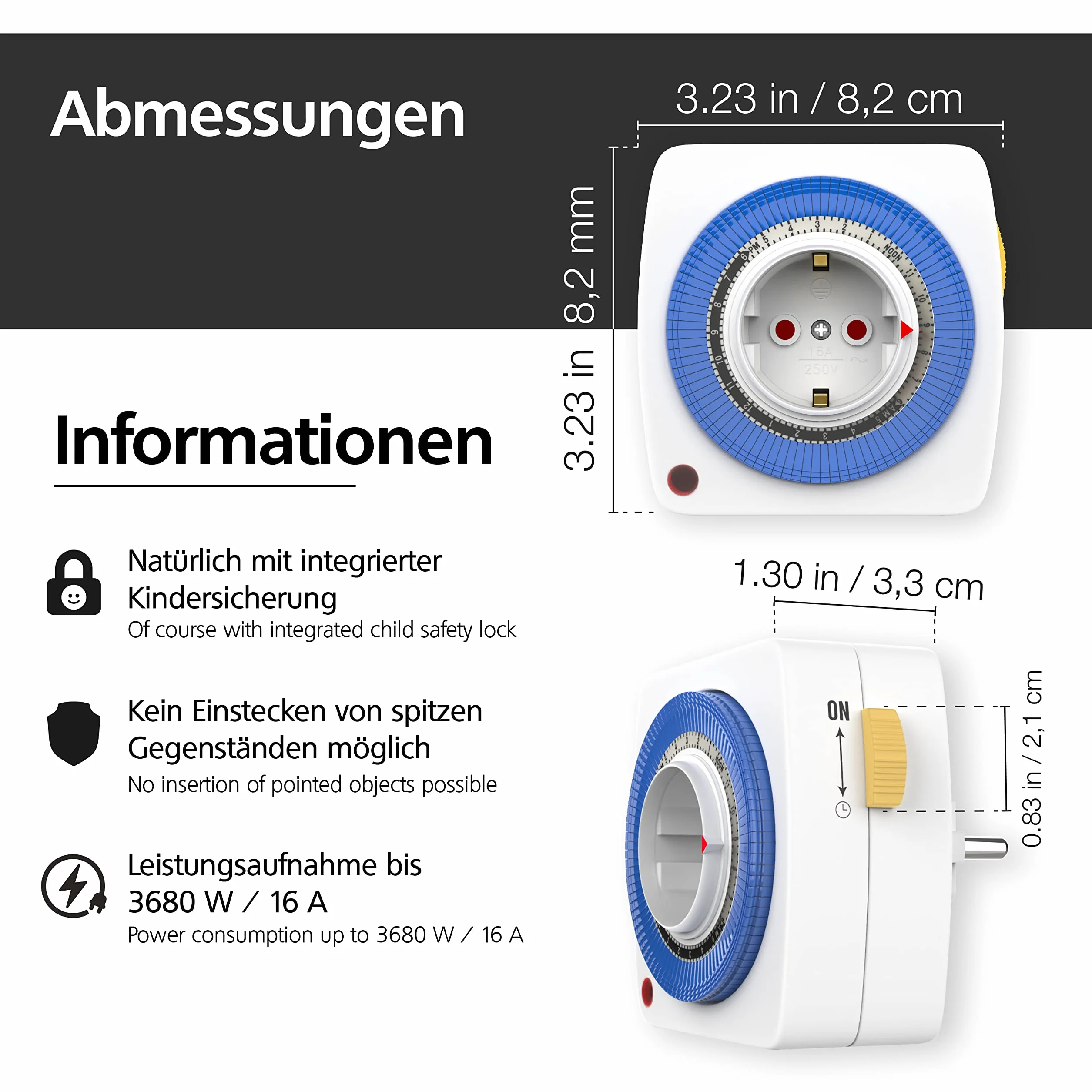 Benon Mechaniczny timer z 96 segmentami (15 min), funkcja automatycznego włączania i wyłączania z kontrolą rodzicielską (maks. 3680 W) biały