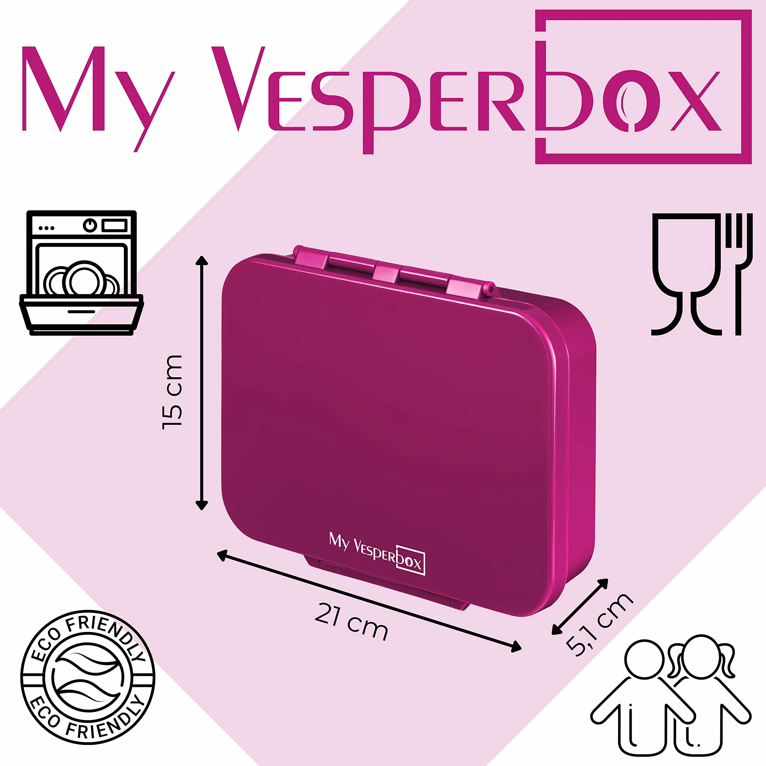 My Vesperbox Bia - Bento Box dla dzieci - nowość - wzmocnione zamknięcia - szczelne i wolne od BPA - bardzo wytrzymałe - pudełko na lunch - idealne do przedszkola i szkoły (fioletowe)