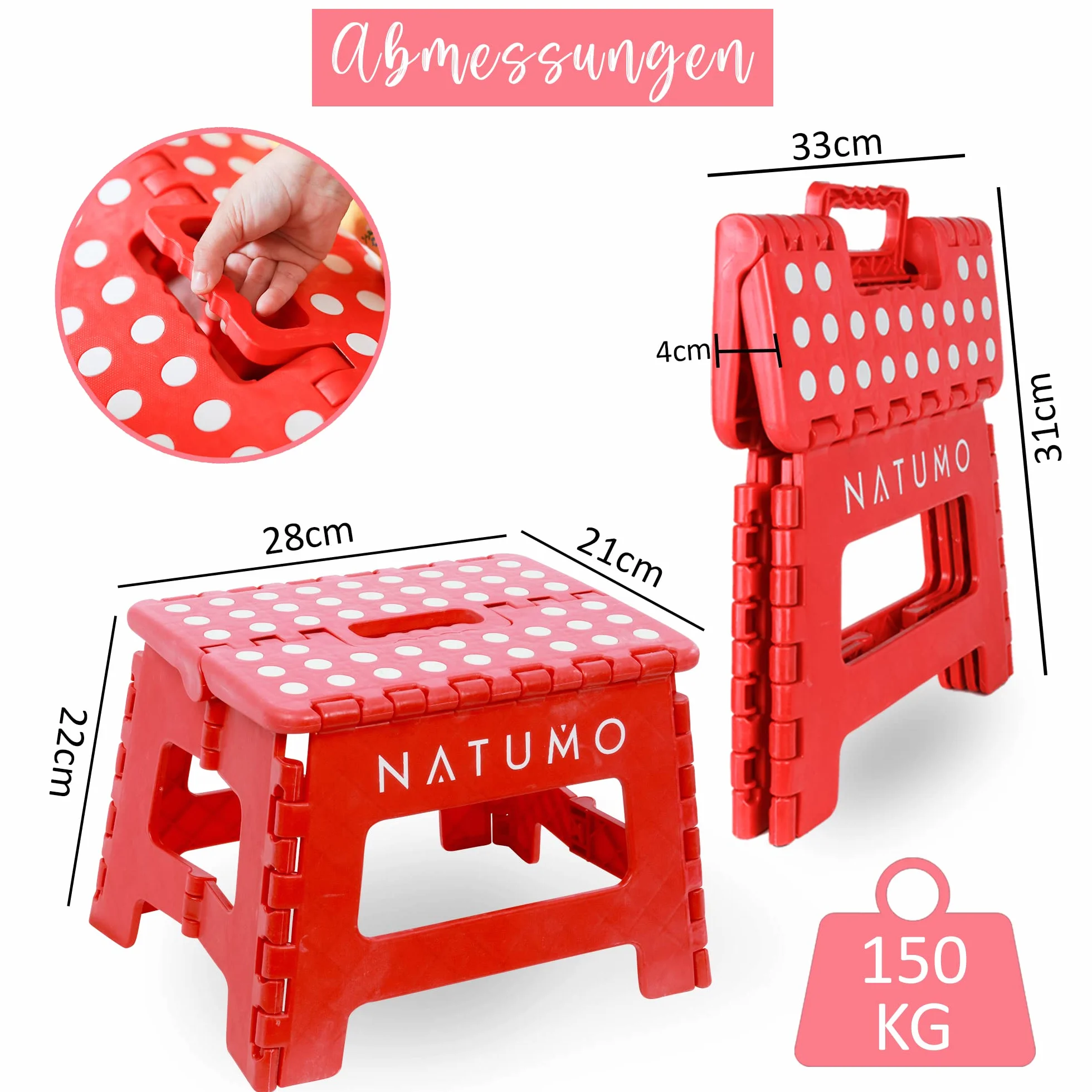 NATUMO® Składany taboret, podest, 150 kg, składany taboret do kuchni i łazienki, podnóżek, składane krzesełko ogrodowe, podest do umywalki, dla dzieci i dorosłych