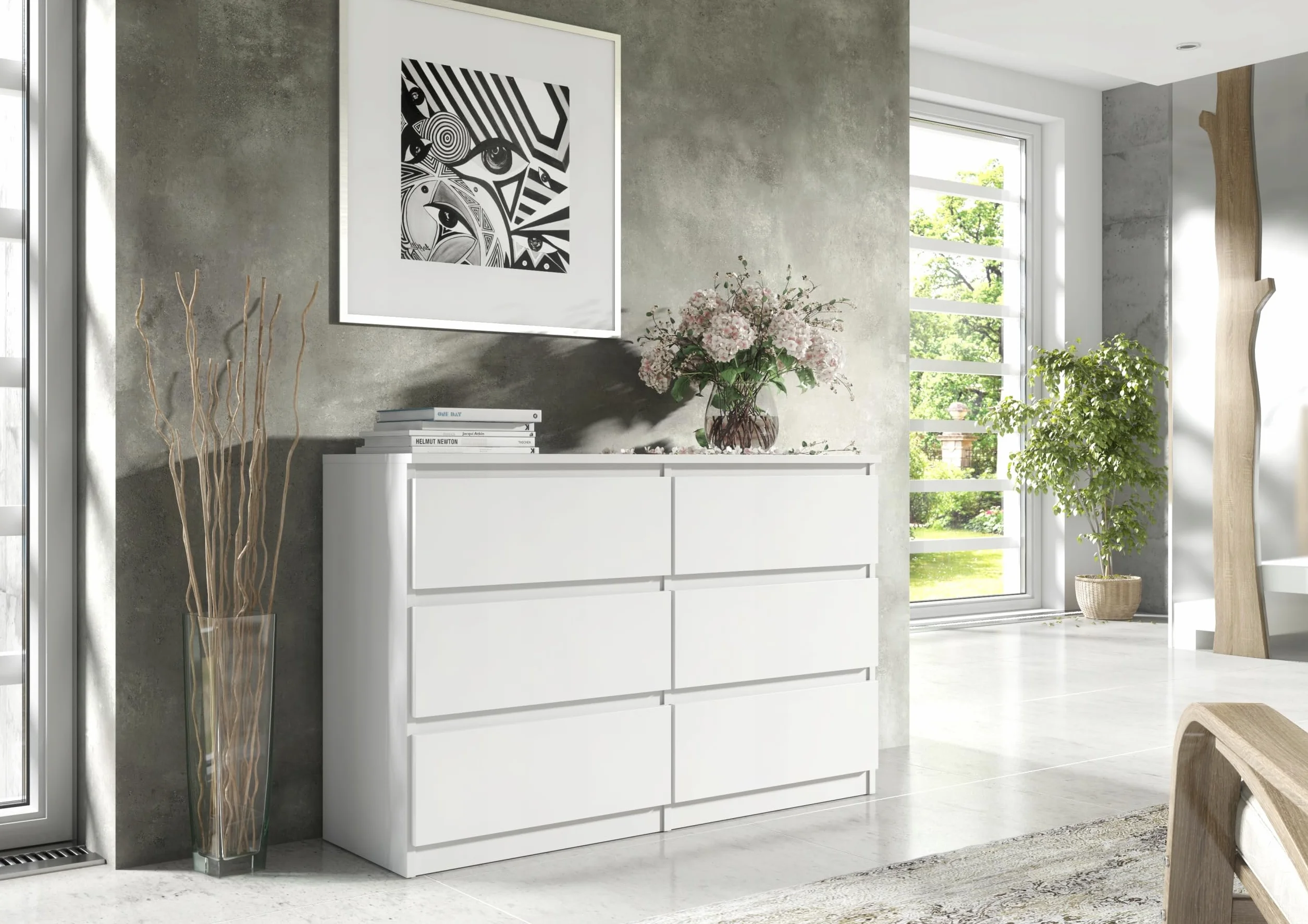 meble masztalerz Komoda Biała Mat z 6 szufladami - 120x78,5x39 cm - Komoda do salonu, sypialni - Szafka z szufladami - Komoda z szufladami - 120 cm