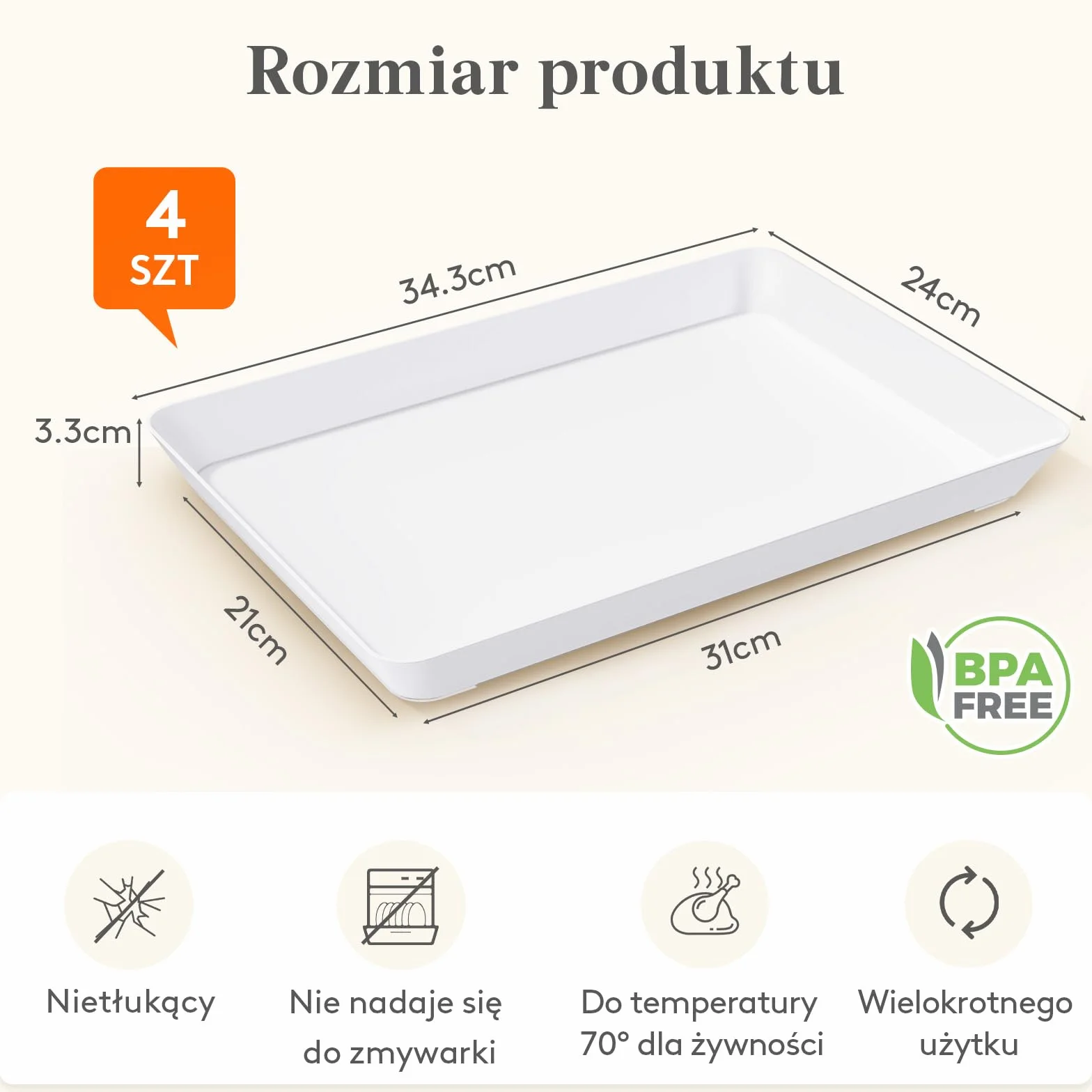 Lifewit Taca do Serwowania, Deski do Serwowania, Plastikowe Półmiski, Naczynia do Serwowania Wędlin na Przyjęcia, Biała taca Wielokrotnego Potraw, Ciastek, Zestaw 4 Sztuk, 34.3 × 24 cm