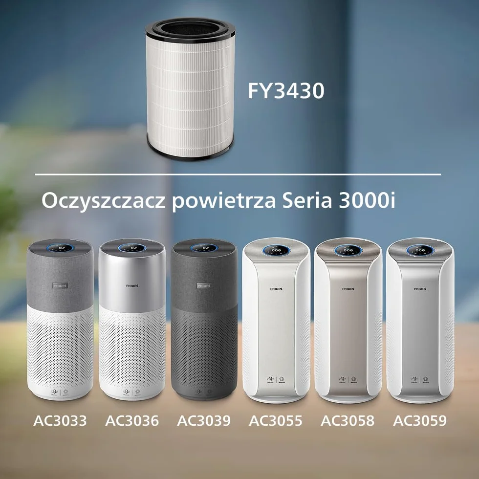 Philips Oryginalny filtr wymienny do oczyszczacza powietrza serii 3000i, AC3033, AC3036, AC3039, AC3055, AC3058, AC3059, NanoProtect HEPA + węgiel aktywny, żywotność do 36 miesięcy (FY3430/30)