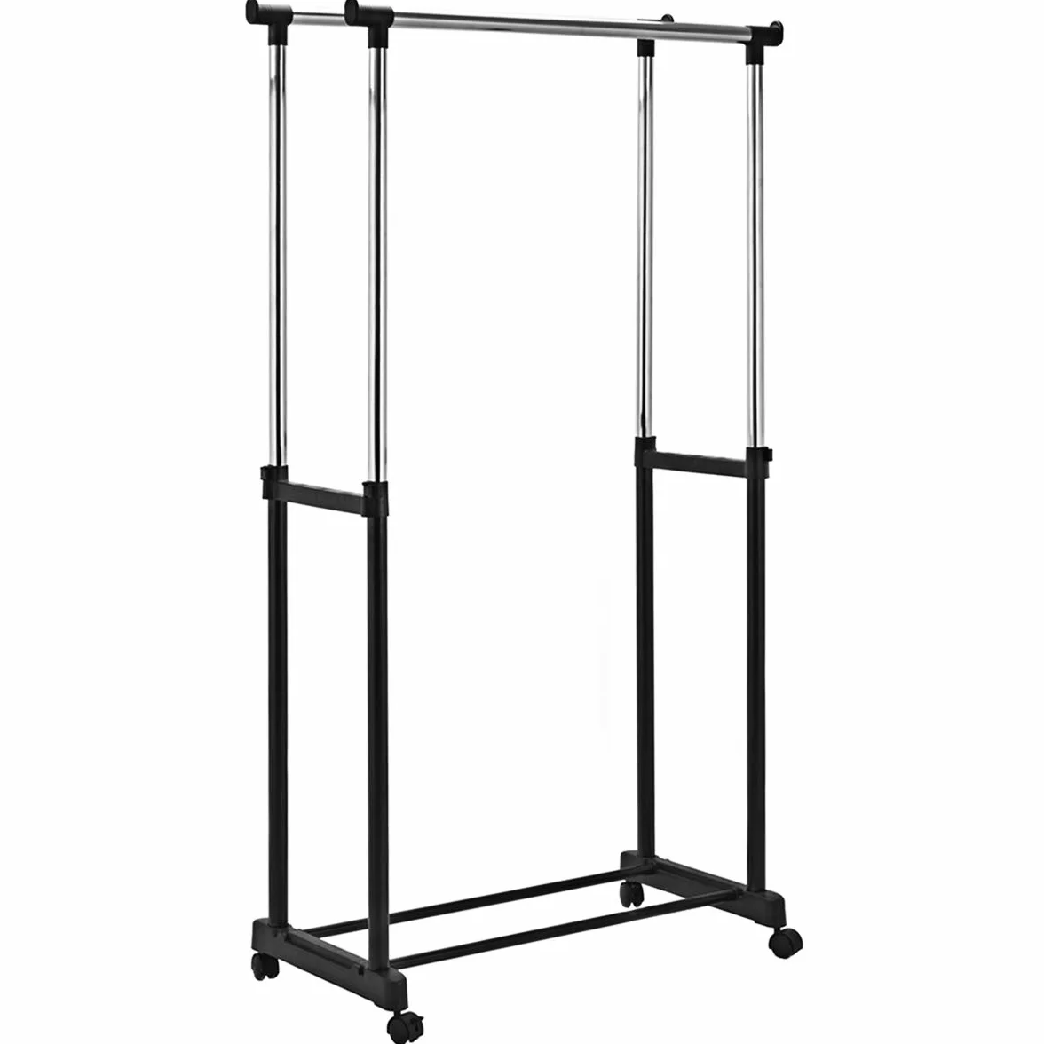 COSTWAY Wieszak na ubrania z 2 drążkami regulacja wysokości stojak na kółkach 86x43x94-168 cm czarny