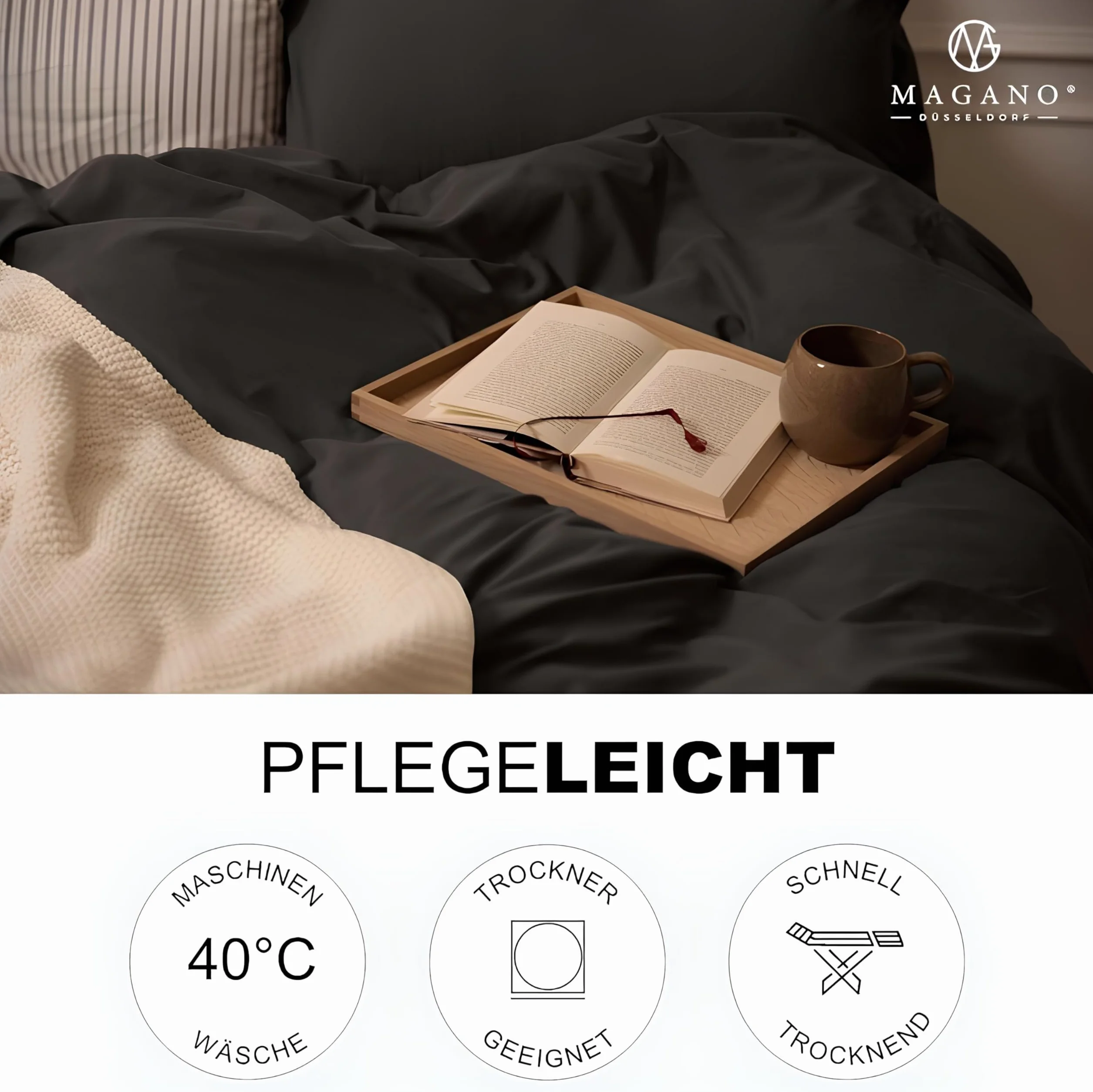 Magano® Pościel premium 135 x 200 cm, miękka, nie wymaga prasowania, hipoalergiczna i oddychająca, poszwa na kołdrę 135 x 200 cm + poszewka na poduszkę 40 x 80 cm, antracytowa, ciemnoszara