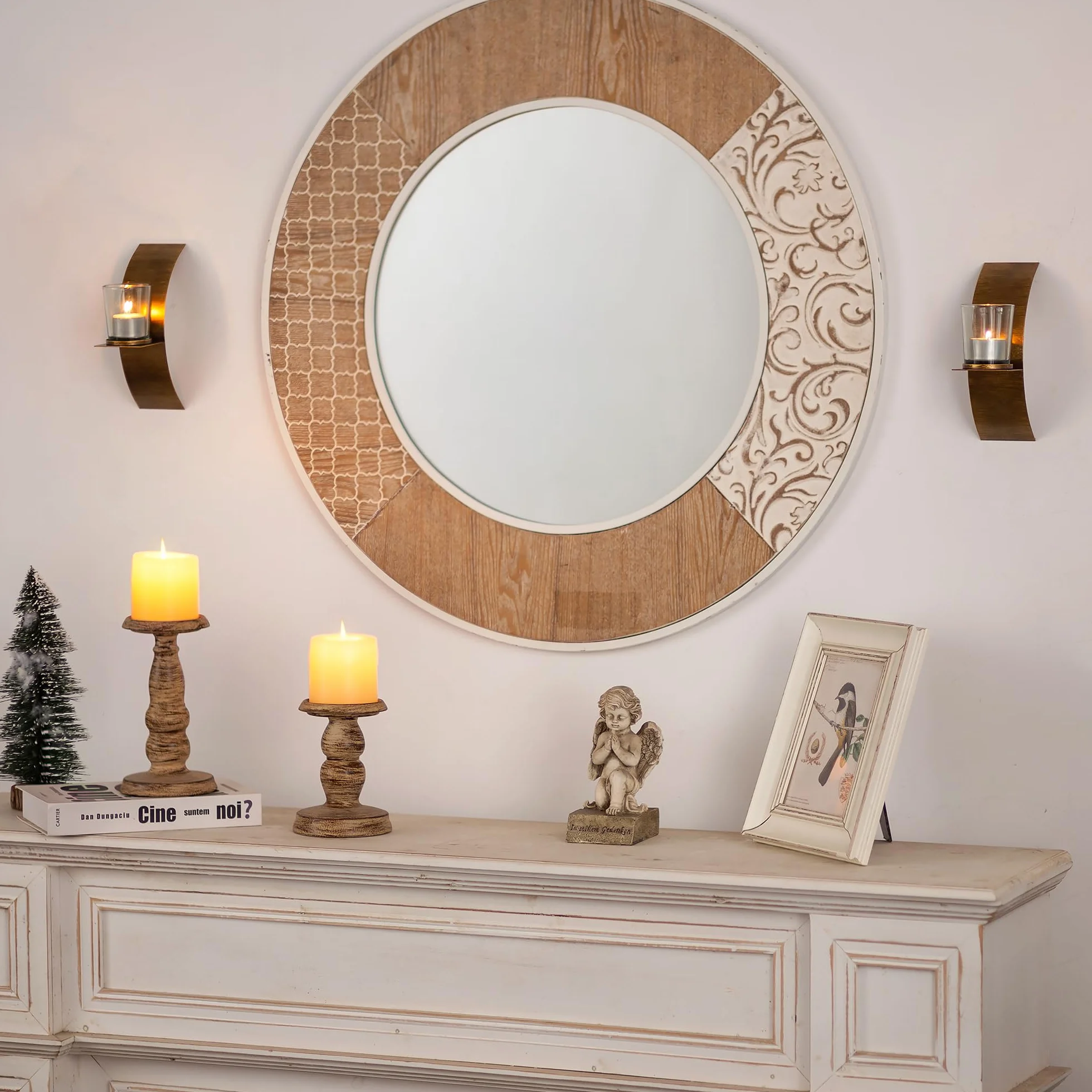 Sziqiqi Świeczniki Rustykalne – Wiszące Ścienne Świeczniki Zestaw 2 sztuk, Vintage Ścienne Kinkiety do Świeczek Tea Light Sztuka Ścienna Dekoracja do Salonu Sypialni Kominka Łazienki Przedpokoju