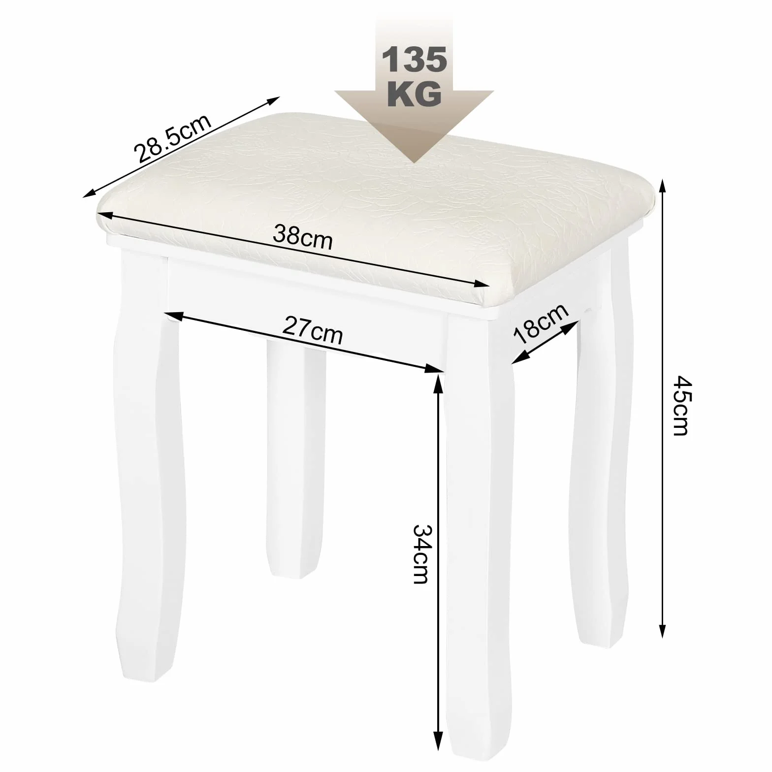WOLTU MB6095ws taboret do makijażu w stylu wiejskim, do toaletki, aksamitny, do fortepianu, taboret kosmetyczny, taboret tapicerowany do sypialni, 38 x 45 x 28,5 cm, nogi z litego drewna, biały