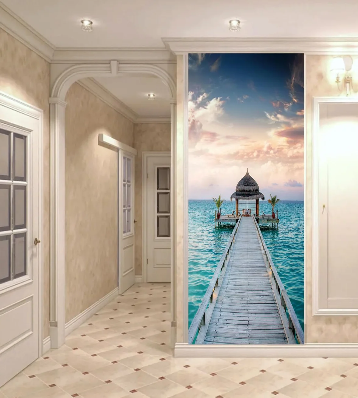 FLFK 3D Most z drewna morskiego samoprzylepne naklejki na drzwi 77 x 200 cm (zestaw 2 arkuszy)-Mural Zdjęcie Naklejka ścienna Naklejka ścienna Salon Sypialnia Wystrój