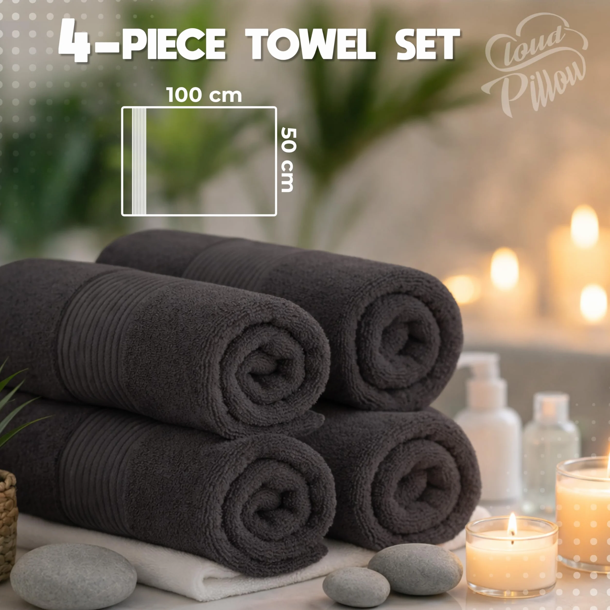 Zestaw ręczników Cloud Pillow 50x100 cm – 4 sztuki, 100% bawełny – miękkie, chłonne i wytrzymałe ręczniki frotte – z certyfikatem Oeko-Tex – idealne do hotelu, spa i dla gości