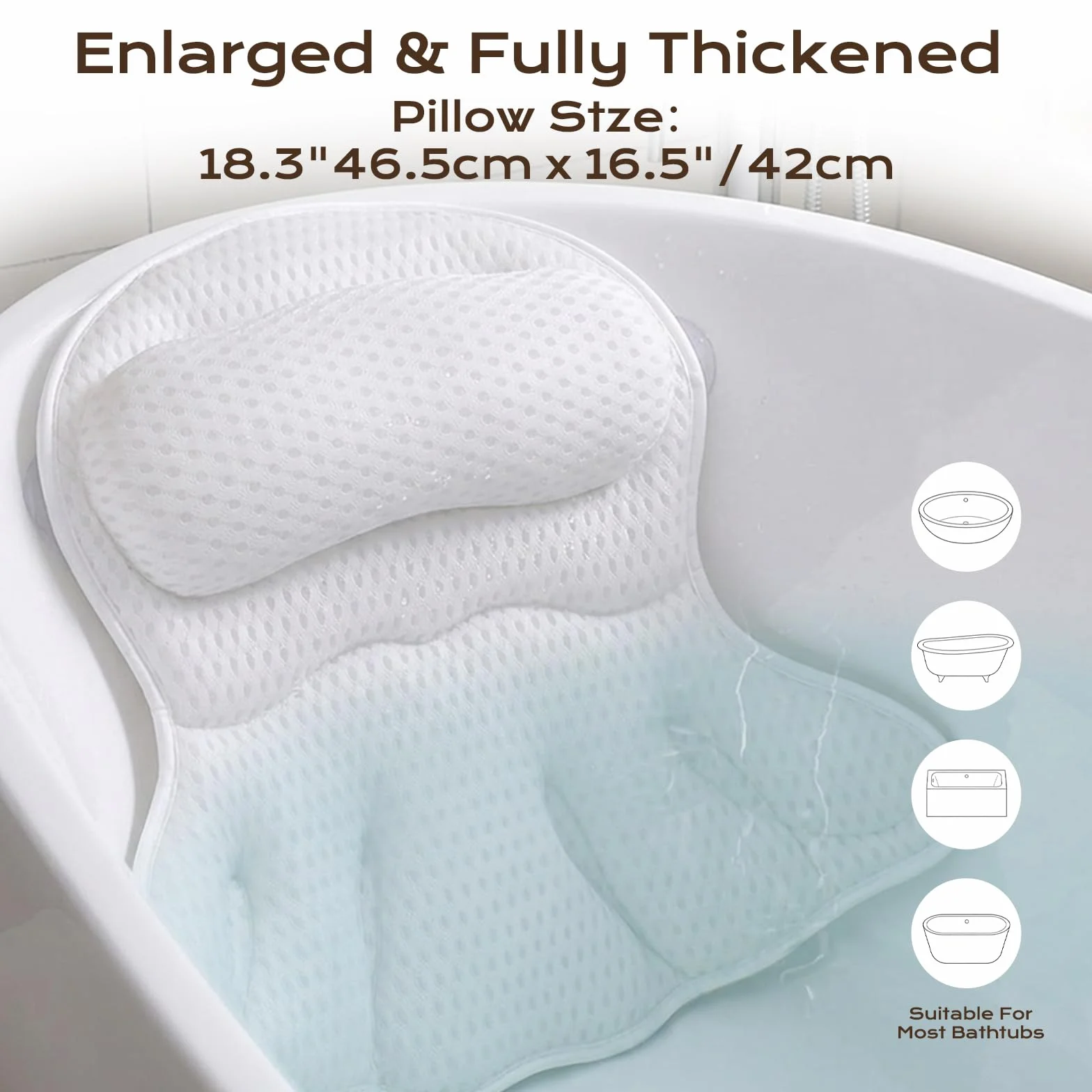 Flintronic Poduszka do kąpieli, luksusowa poduszka do wanny 4D na głowę, szyję, ramiona i plecy, ergonomiczna, oddychająca siatkowa poduszka do wanny SPA z 6 mocnymi przyssawkami, pasuje do wszystkich