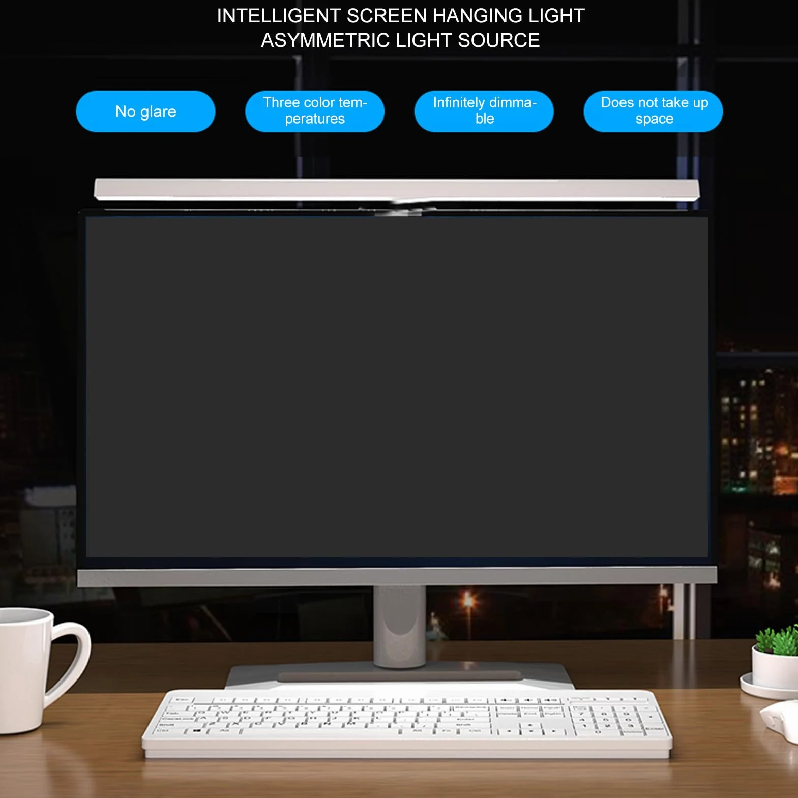 Ejoyous Lampa PC Bar 50 cm, oświetlenie LED do laptopa, lampa monitora, bezprzewodowa, PC, lampa do komputera, lampa na ekran, klips, regulowana jasność i temperatura barwowa, antyniebieska (biała)