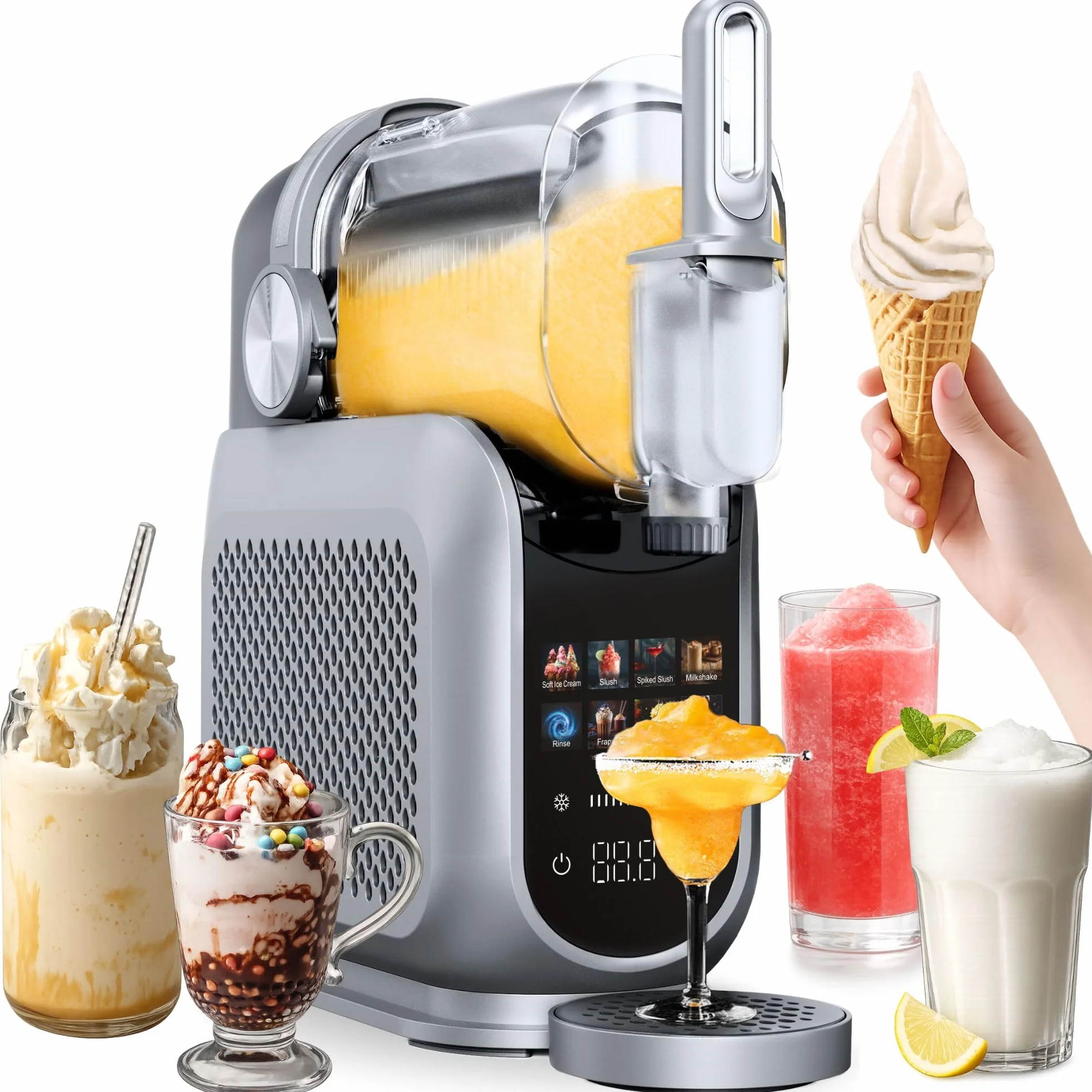 4Swiss Maszyna do Lodów Ice Slushie Granity Drinków Napojów Koktajl Smoothie Frappe Milkshake Sorbet Elektryczna Domowa z Kompresor do Kuchni na Imprezy Lato 1.8 l Maszynka Urządzenie - SM026