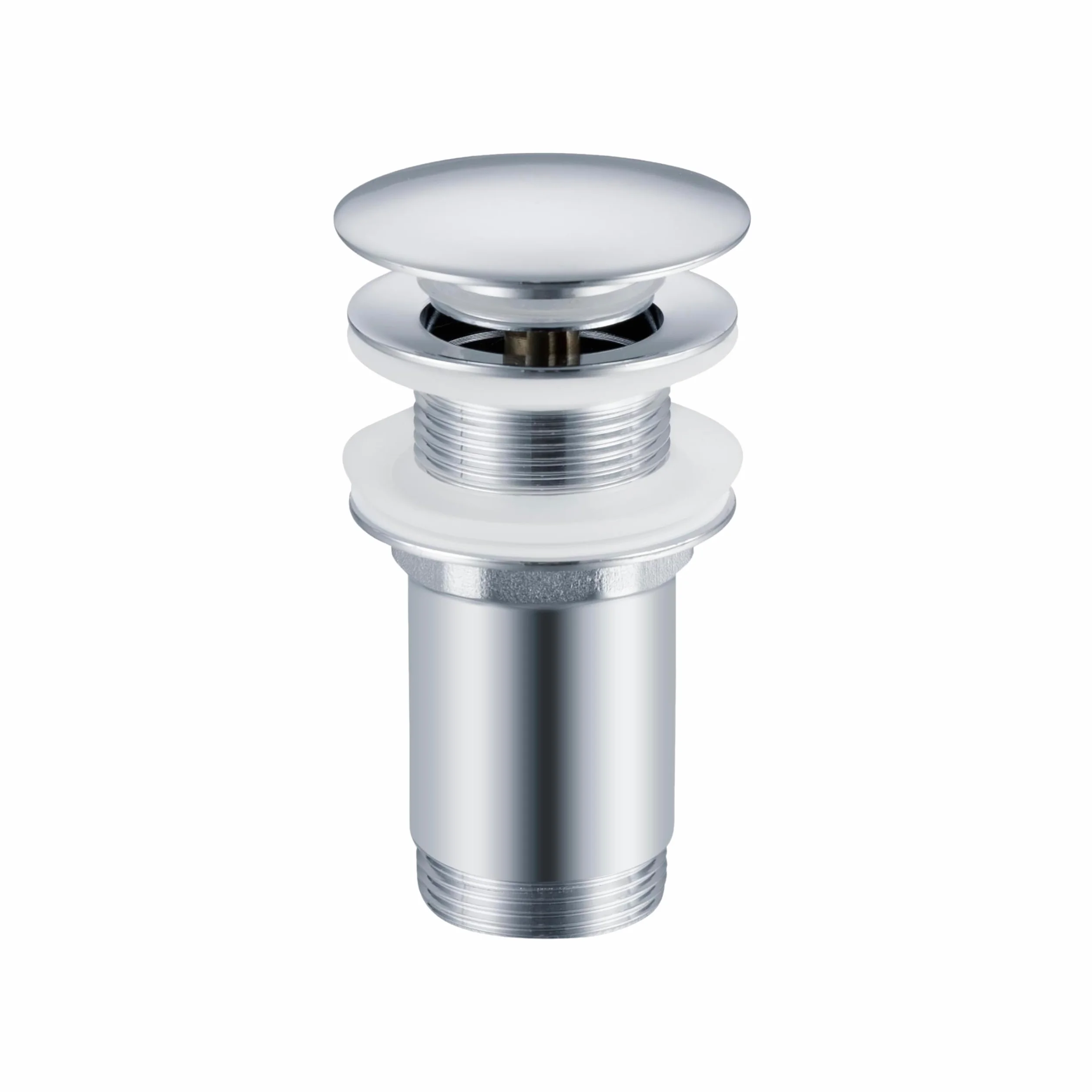 Mosiężny Korek Uniwersalny do Zlewu - Zawór Push-Open 66 mm x G1 1/4 - Korek do Zlewu Push-Open - Korek do Zlewu bez Przelewu - 4 Uszczelki, Klik C - Chrom