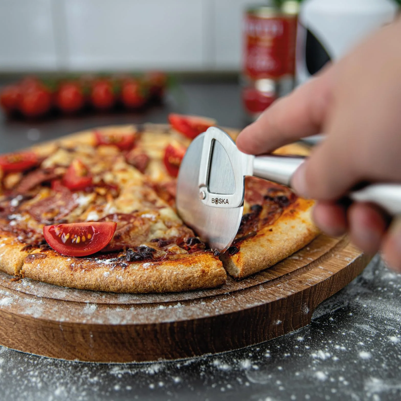 Boska Copenhagen Nóż do pizzy/Można myć w zmywarce/Obrotowy/Nie chwieje się/Ze stali nierdzewnej/Lekki