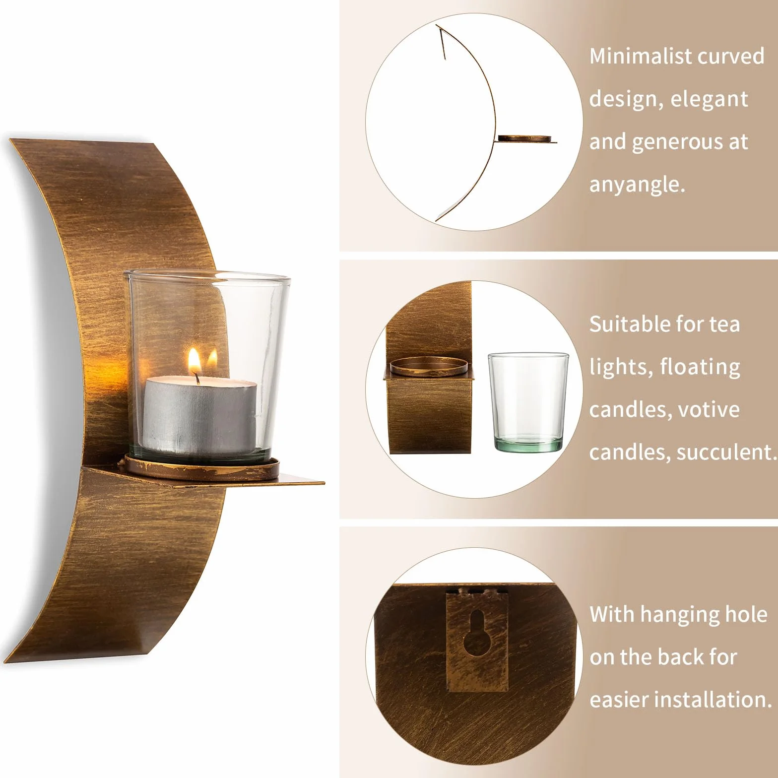 Sziqiqi Świeczniki Rustykalne – Wiszące Ścienne Świeczniki Zestaw 2 sztuk, Vintage Ścienne Kinkiety do Świeczek Tea Light Sztuka Ścienna Dekoracja do Salonu Sypialni Kominka Łazienki Przedpokoju