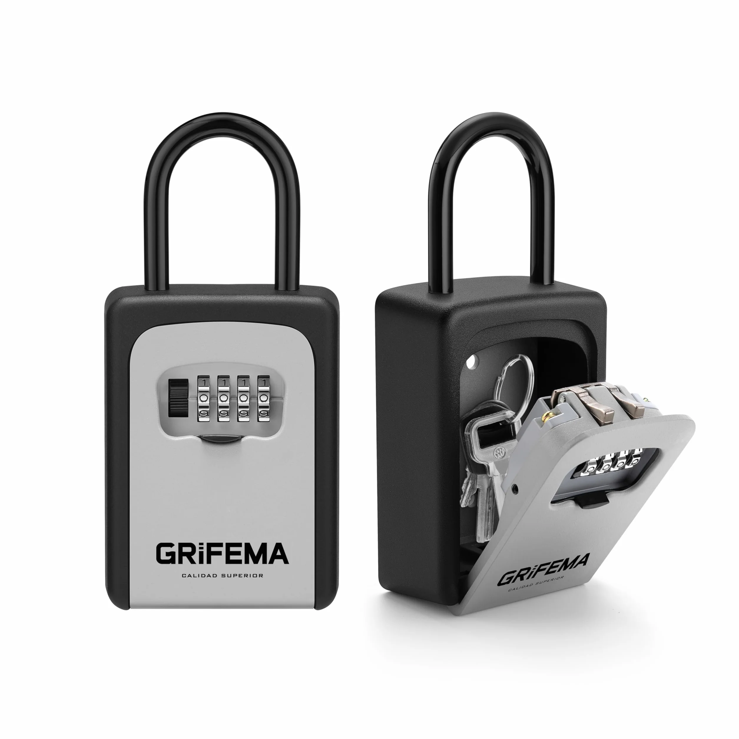 GRIFEMA GA1004 Skrzynka na Klucze, Zamek Bezpieczeństwa, Szafka na Klucze z Hakiem, Do Domu, Biura, Garażu, 20 x 9 x 4 cm, Szara