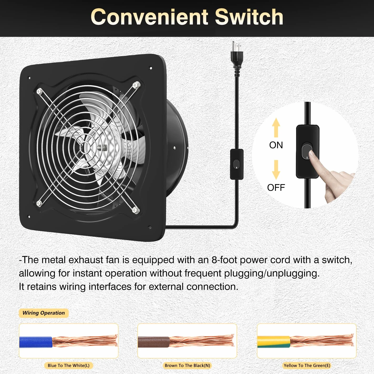 FanGoFast Wentylator wyciągowy 150 mm 525 m³/h łazienkowy z klapą zwrotną czarny