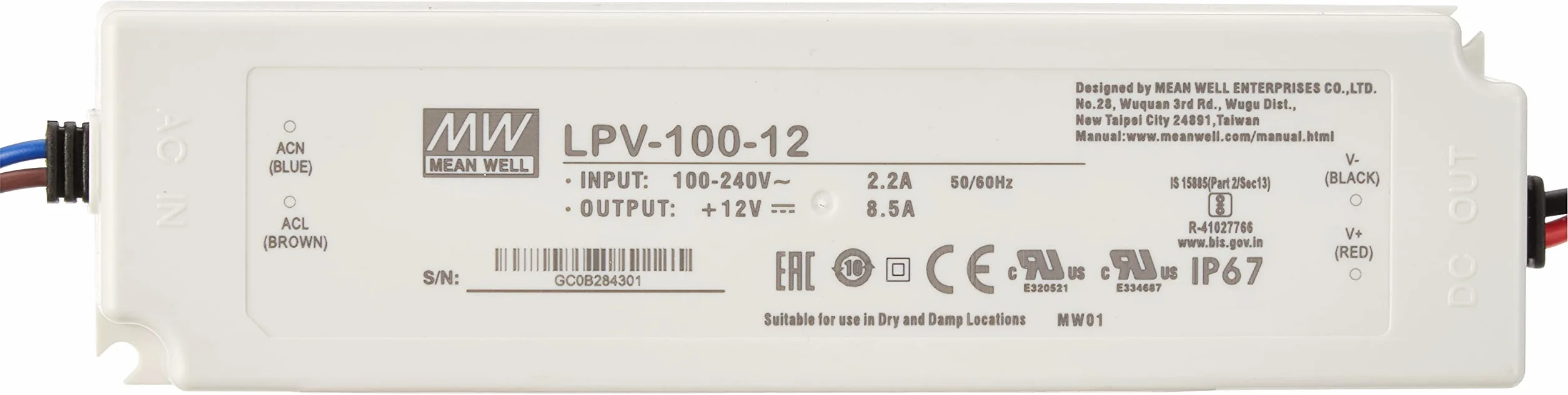 Meanwell LPV-100-12 zasilacz LED 100 W, 12 V, 8,5 A