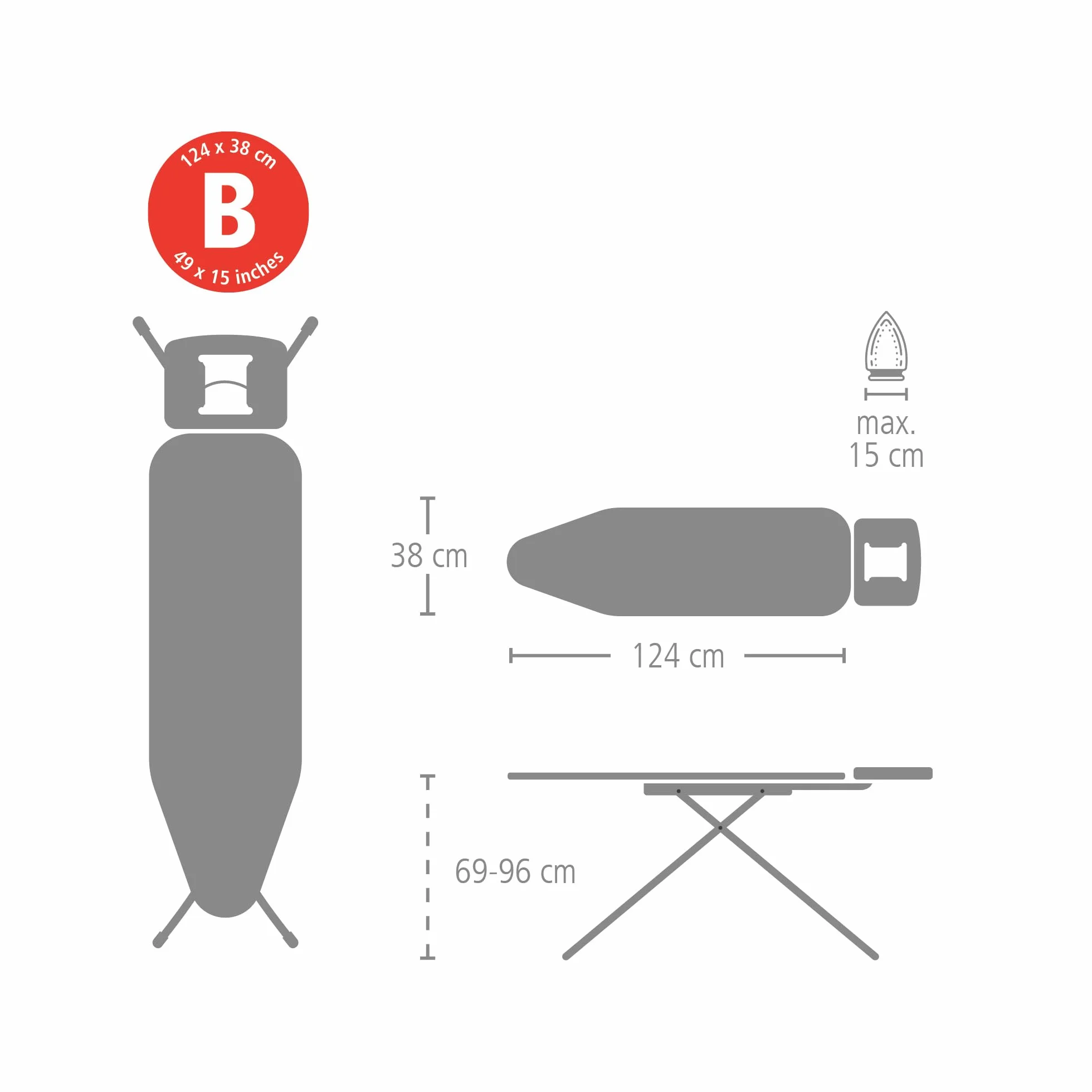 Brabantia Ironing Board Cover B 124x38 cm – Denim Blue | 100% Cotton Top Layer with 8mm Foam Padding | Perfect Fit for Size B Ironing Boards | Durable, Washable, and Easy to Install