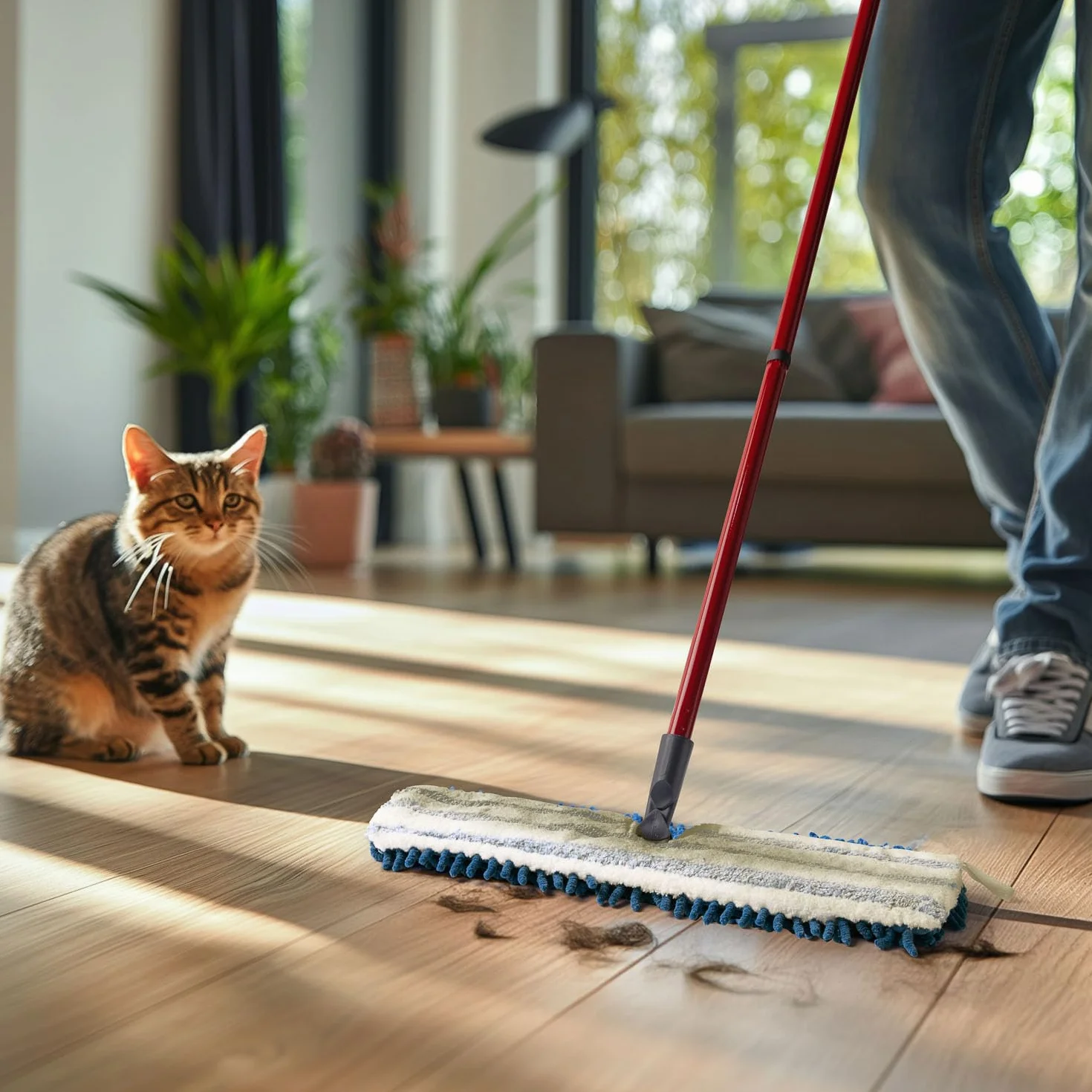Vileda Pet Pro Uniwersalna mikrofibra | Płaski Mop | Trzy razy więcej usuwania sierści zwierząt domowych | Łatwe wkładanie | 100% mikrofibra | Zastosowanie na sucho na wielu powierzchniach | Można
