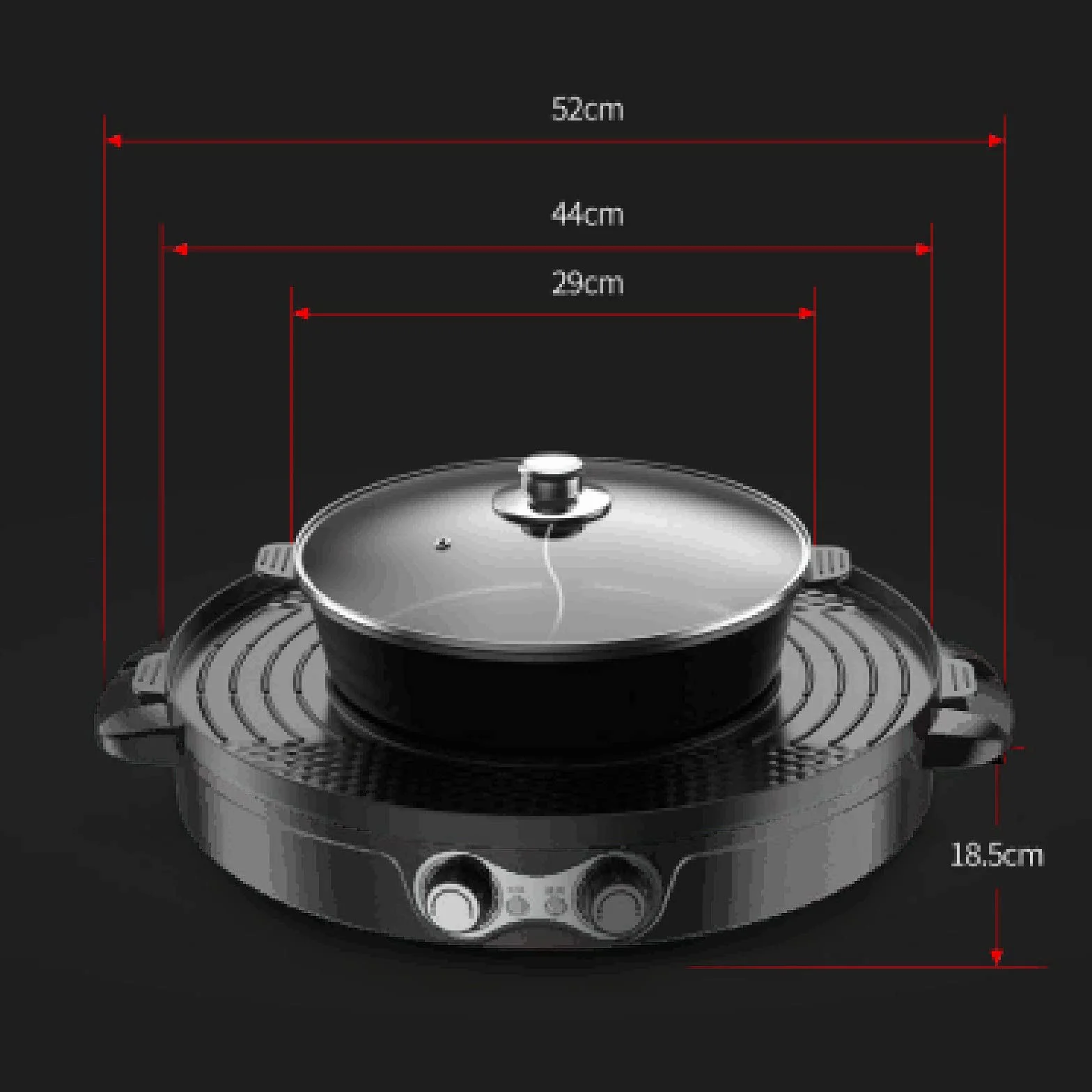 Hot Pot elektryczny garnek 2 w 1, 2200 W, średnica 29 cm/44 cm, elektryczna płyta grzewcza, hotpot 52 x 18,5 cm, dwustronny garnek do gotowania z pokrywką