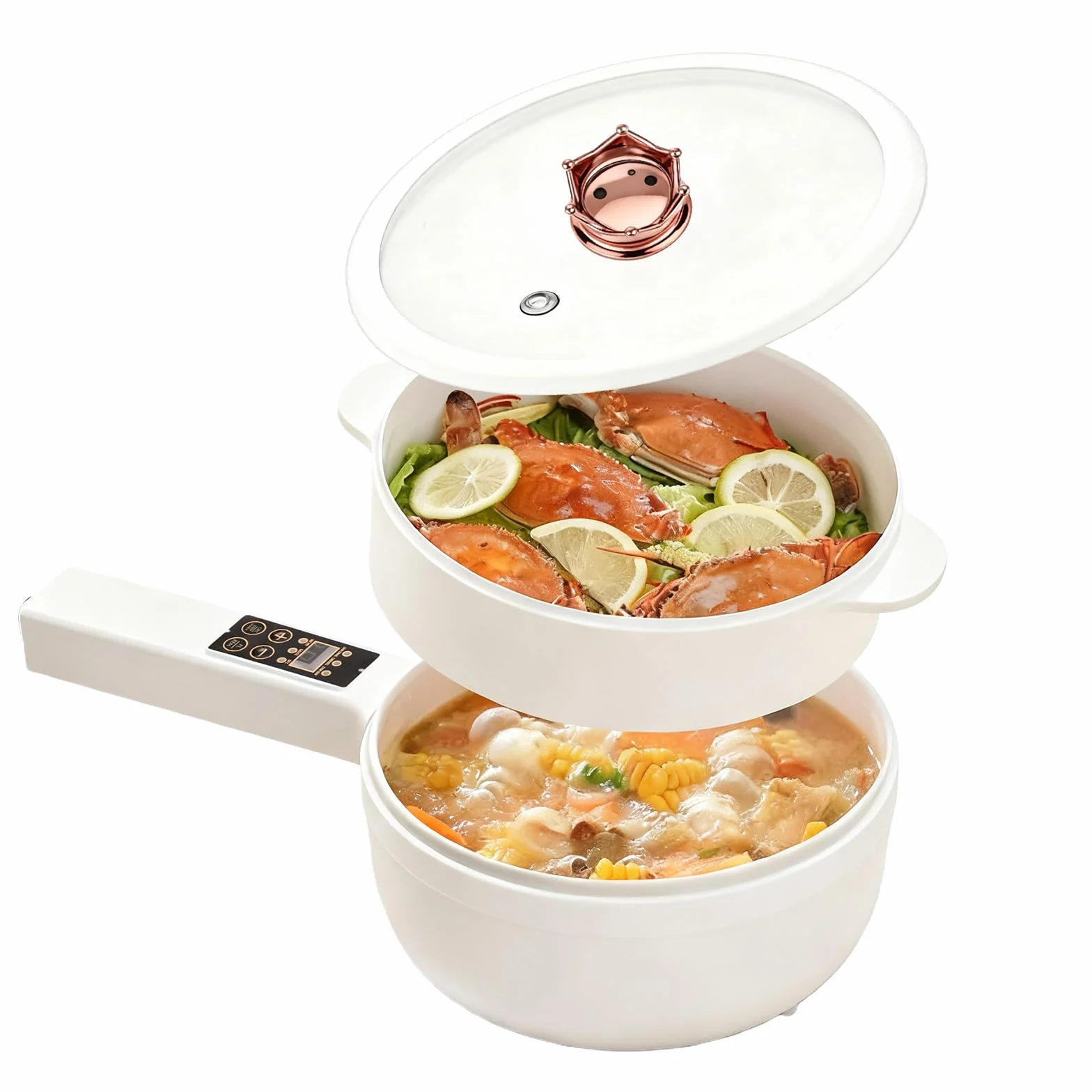 Elektryczny garnek Hot Pot z parowarem, elektryczny hot Pot 1,6 l, mini nieprzywierający garnek wielofunkcyjny, nieprzywierająca mini patelnia elektryczna, funkcja planowania, szybka kuchenka do ramen