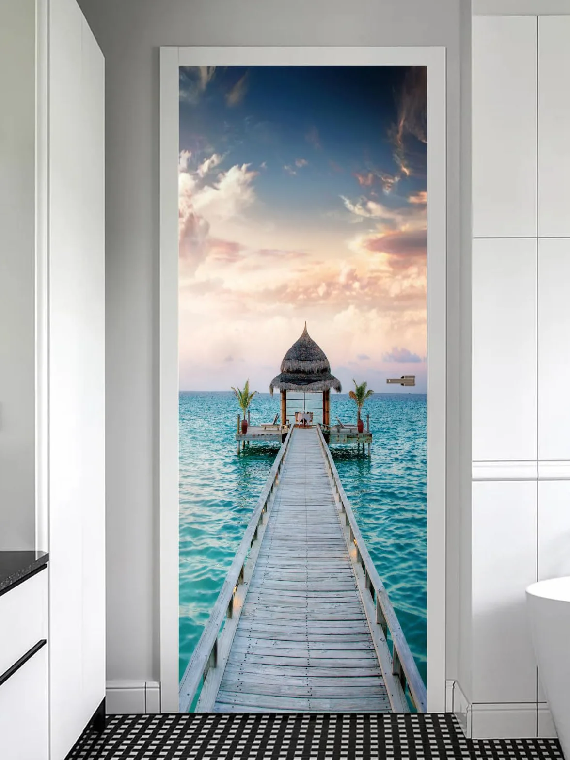FLFK 3D Most z drewna morskiego samoprzylepne naklejki na drzwi 77 x 200 cm (zestaw 2 arkuszy)-Mural Zdjęcie Naklejka ścienna Naklejka ścienna Salon Sypialnia Wystrój