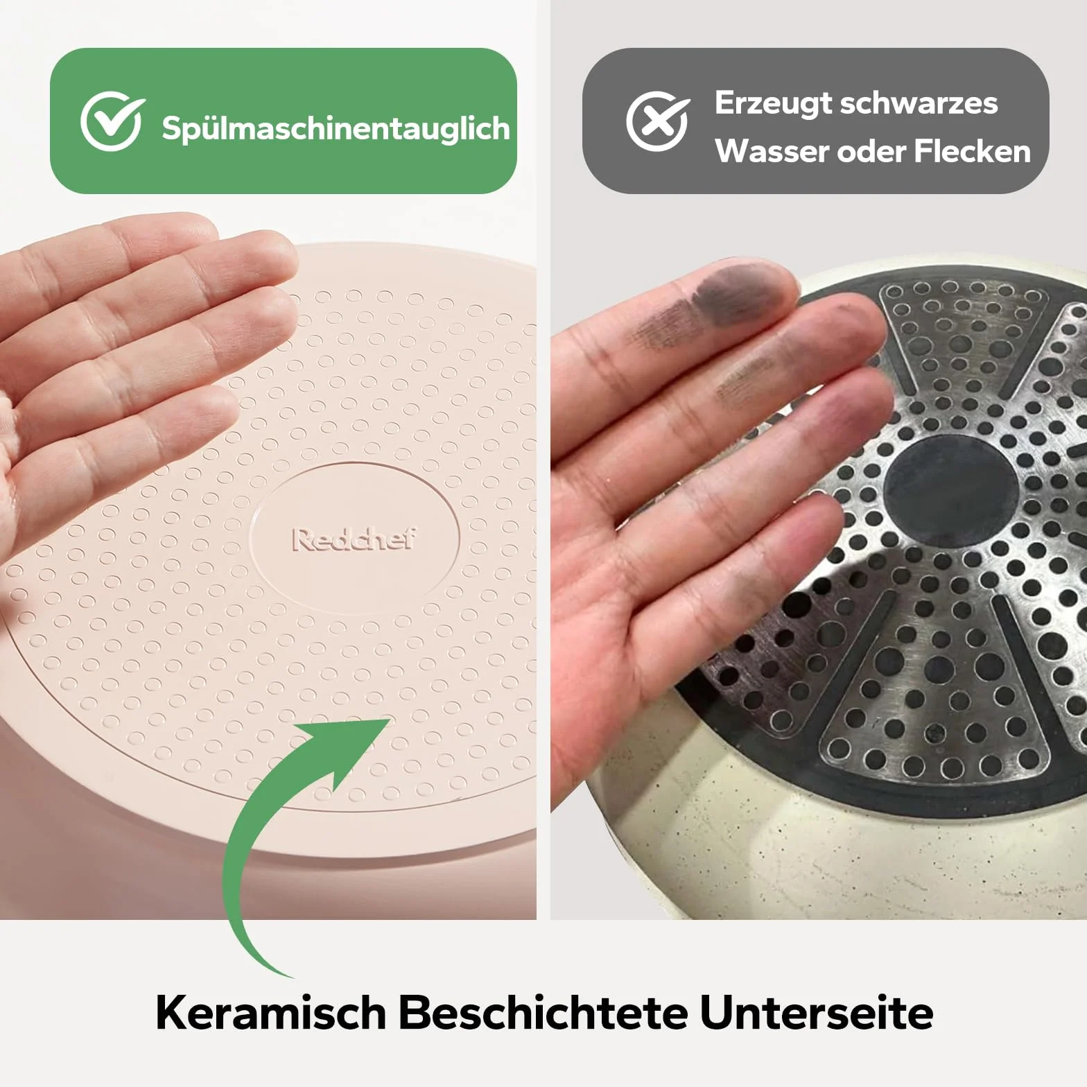 Redchef 16-cz ceramiczny zestaw garnków i patelni, nieprzywierający, nietoksyczny (bez PFAS/PFOA/PTFE), bezpieczny w zmywarce i piekarniku, z odczepianą rączką (różowy)