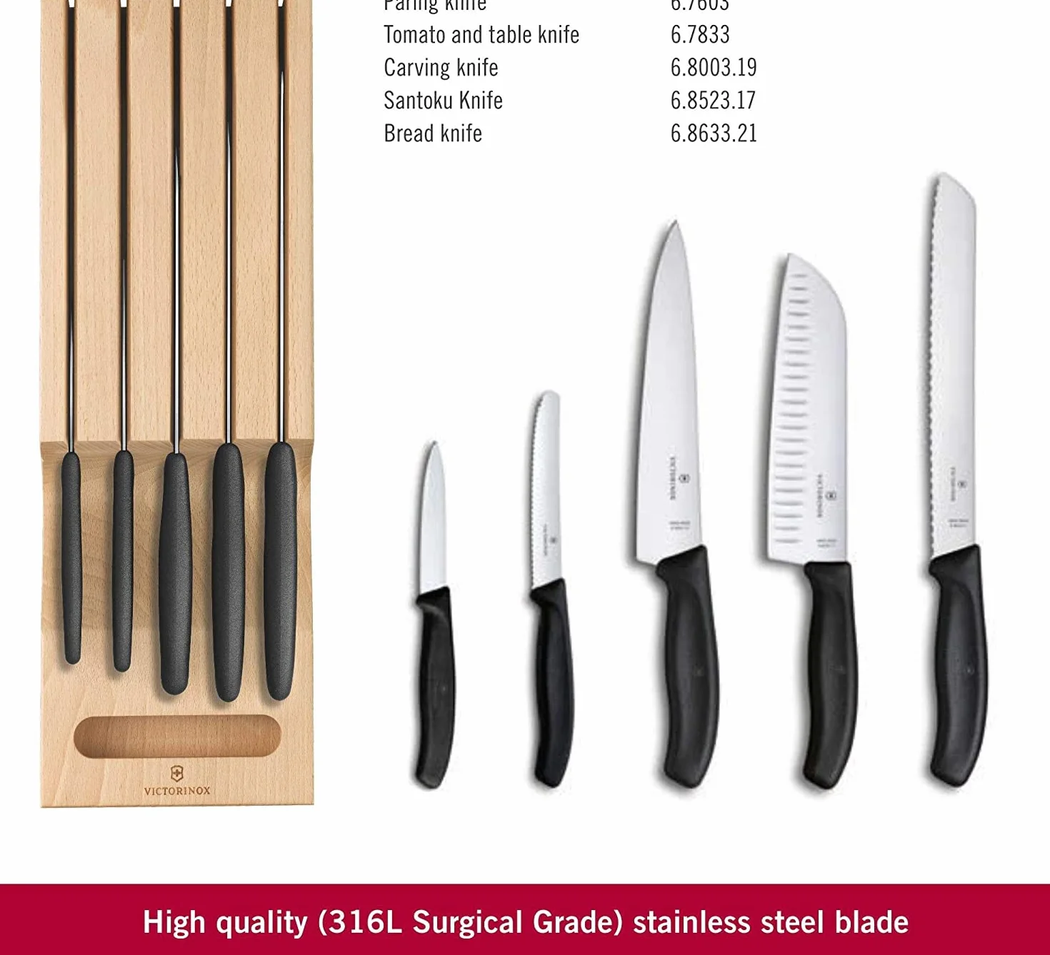 Victorinox, 6.7143.5, Storage + Cutting Boards, Schubladen-Messerhalter, robuster Kunststoff-Griff, Mandel-Beige, Made in Switzerland,