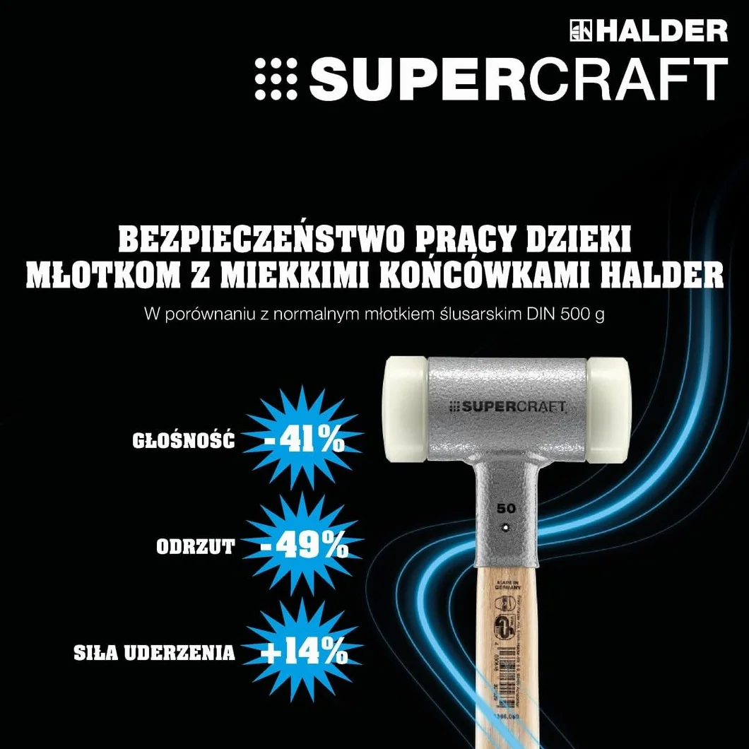 Halder 3377140 młotek z nietłukącym się uchwytem z rury stalowej, żółty, 40 mm