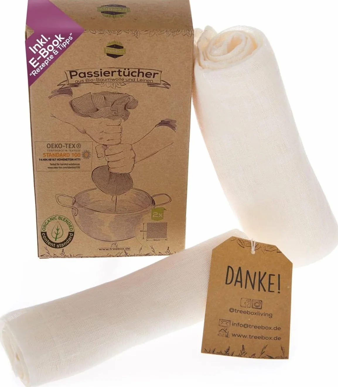 odporne na rozdarcie ściereczki z bawełny organicznej i lnu, zestaw 2 sztuk, bardzo delikatne, wielokrotnego użytku i zmywalne, idealne do soków i zup