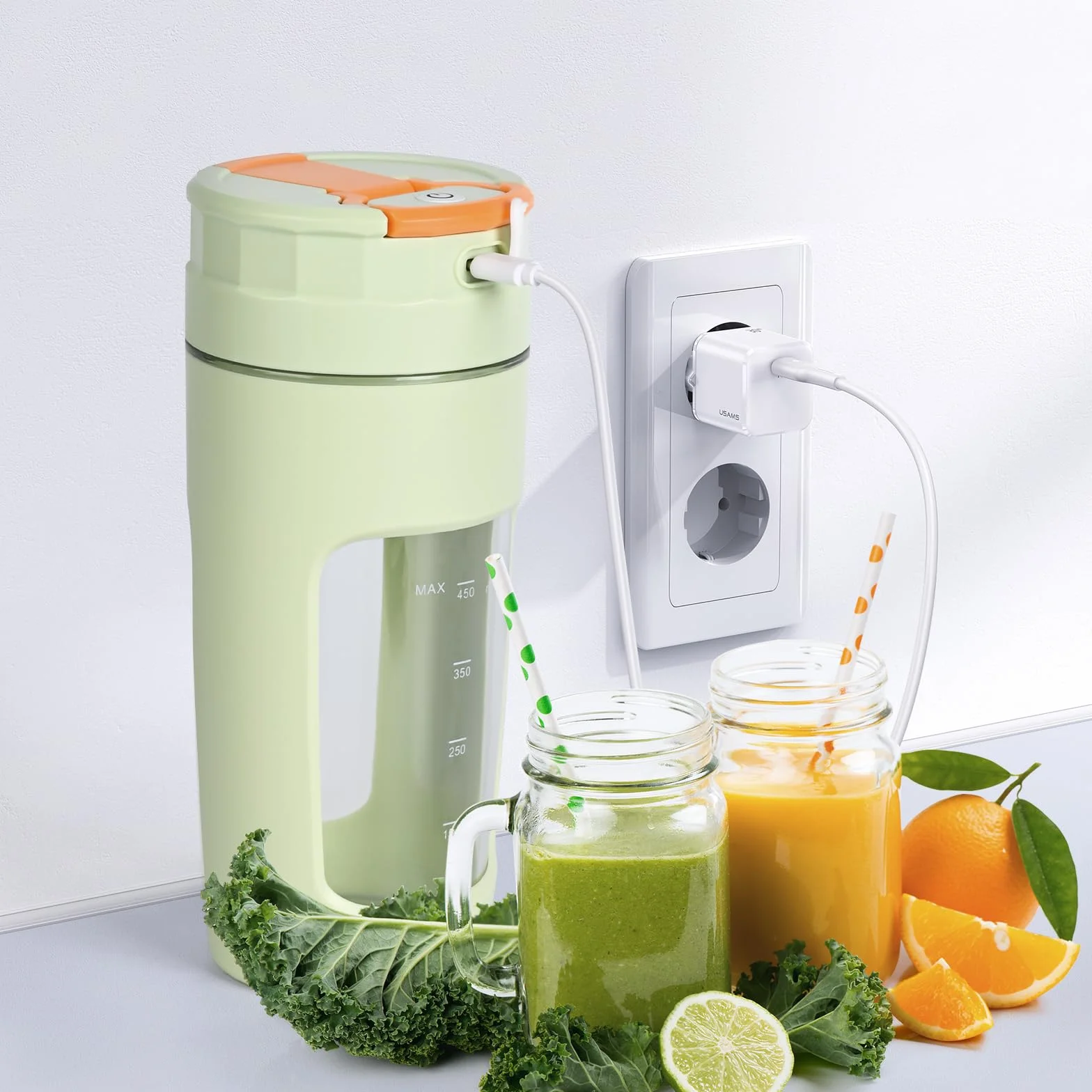 Lekki Przenośny Blender, ręczny mikser do owoców o pojemności 600 ml, mocny bezprzewodowy mini blender, z możliwością ładowania, smoothie, koktajle białkowe, kruszy lód i mrożone owoce (Zielony)