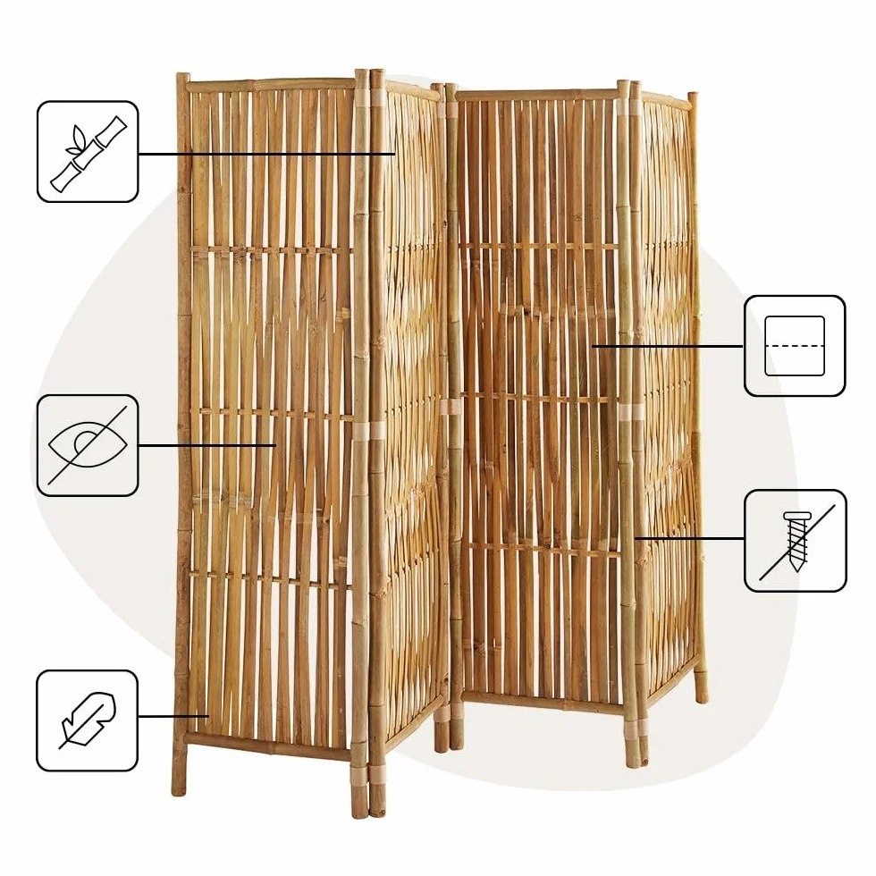 Parawan bambusowy - naturalny - 180x160 cm (4 panele)