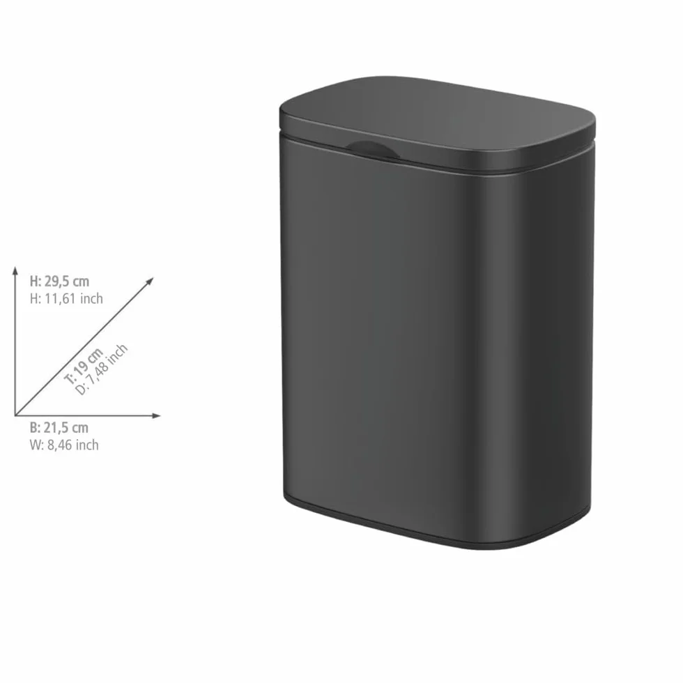 WENKO ścienny kosz na kosmetyki 5 l, kosz na śmieci z pokrywką Easy-Close, wiadro łazienkowe stal lakierowana czarny matowy 21,5x29,5x19 cm