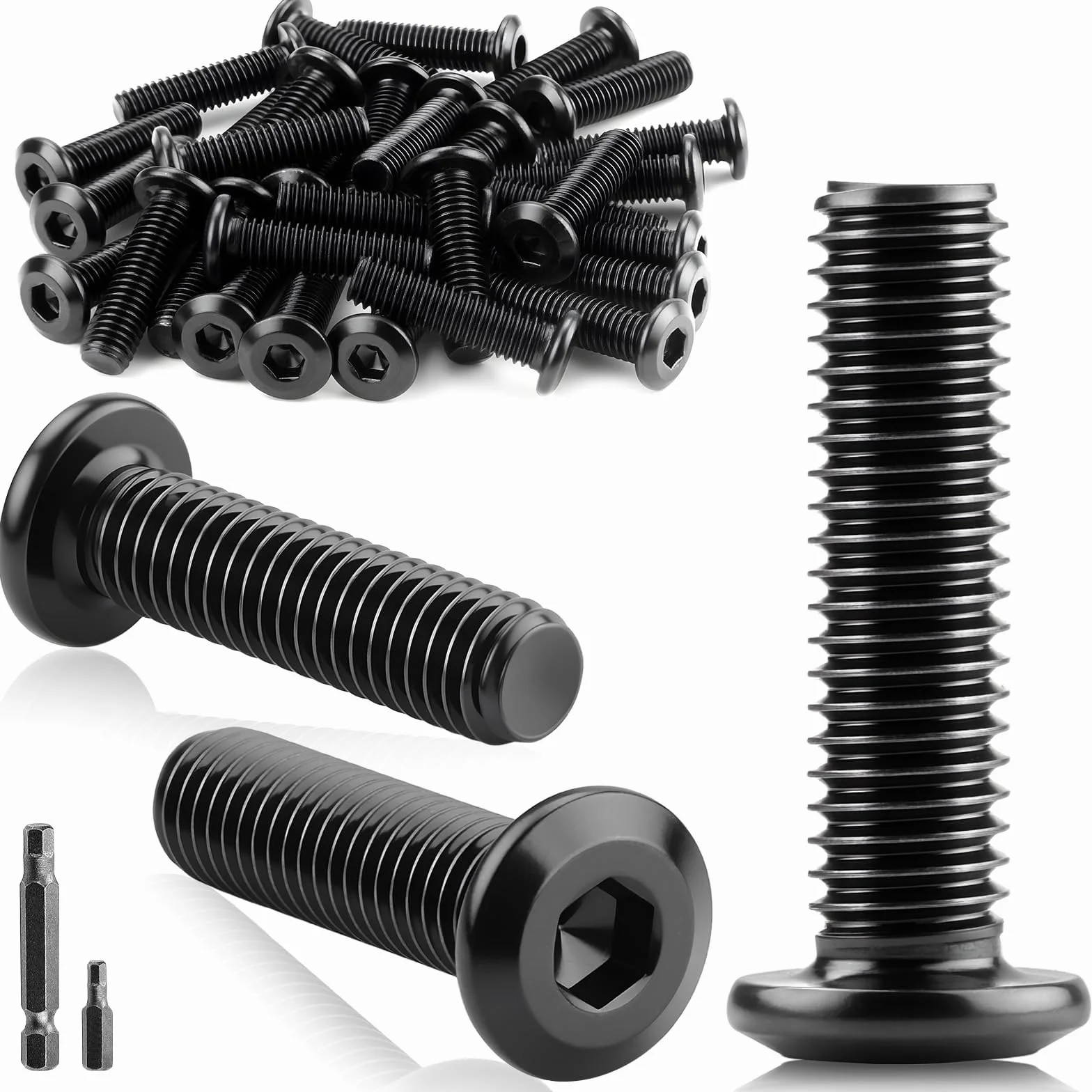 22 sztuki śrub z łbem płaskim M8 x 40 mm, śruby M8, czarne, śruby z łbem soczewkowym, ze stali nierdzewnej, A2 V2A, wkręty maszynowe ze śrubokrętem, do montażu, konserwacji, gospodarstwa