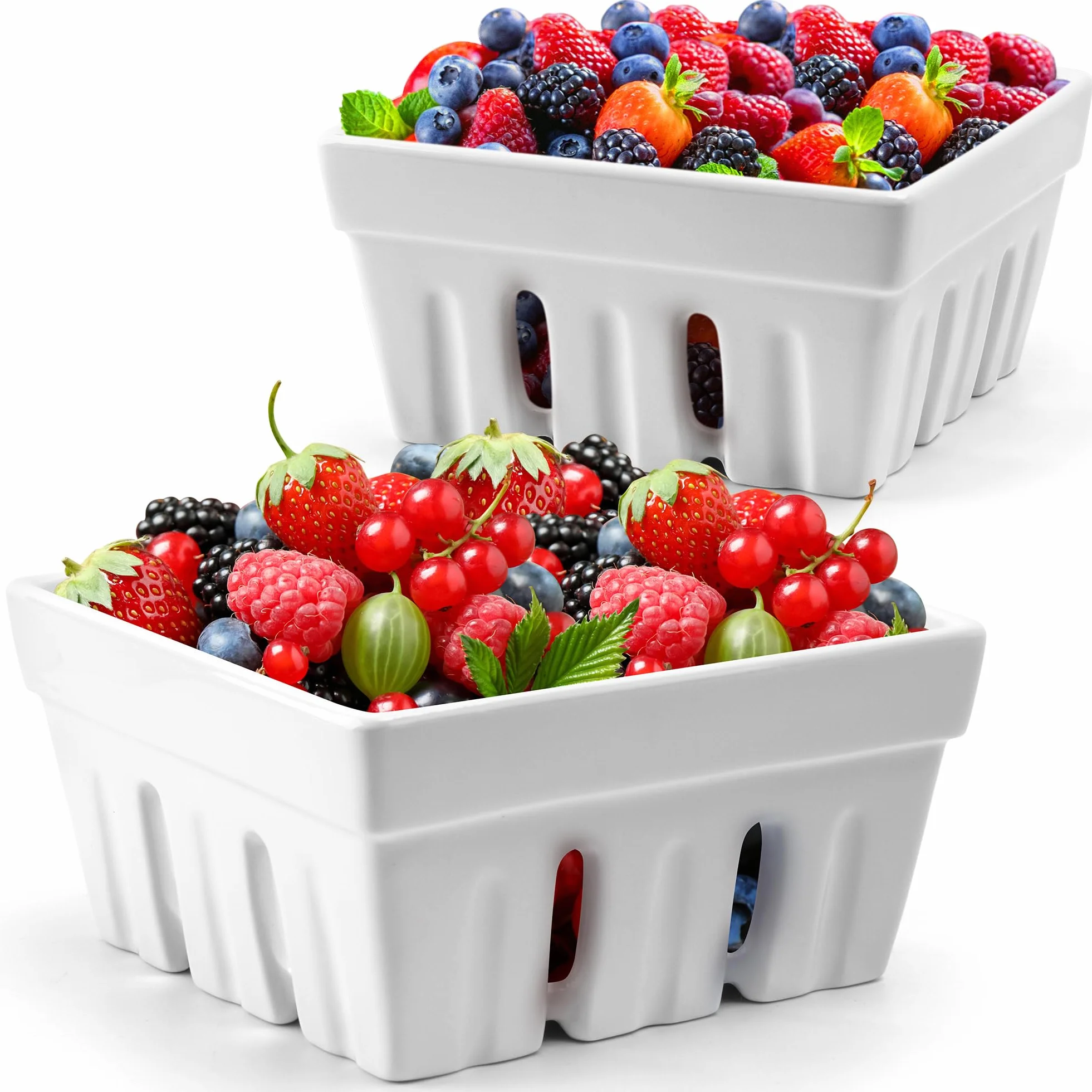 MIAMIO - Ceramiczny koszyk na owoce 2 szt., miski na owoce i jagody, dekoracyjne miski kuchenne do przechowywania truskawek, borówek, owoców i przekąsek