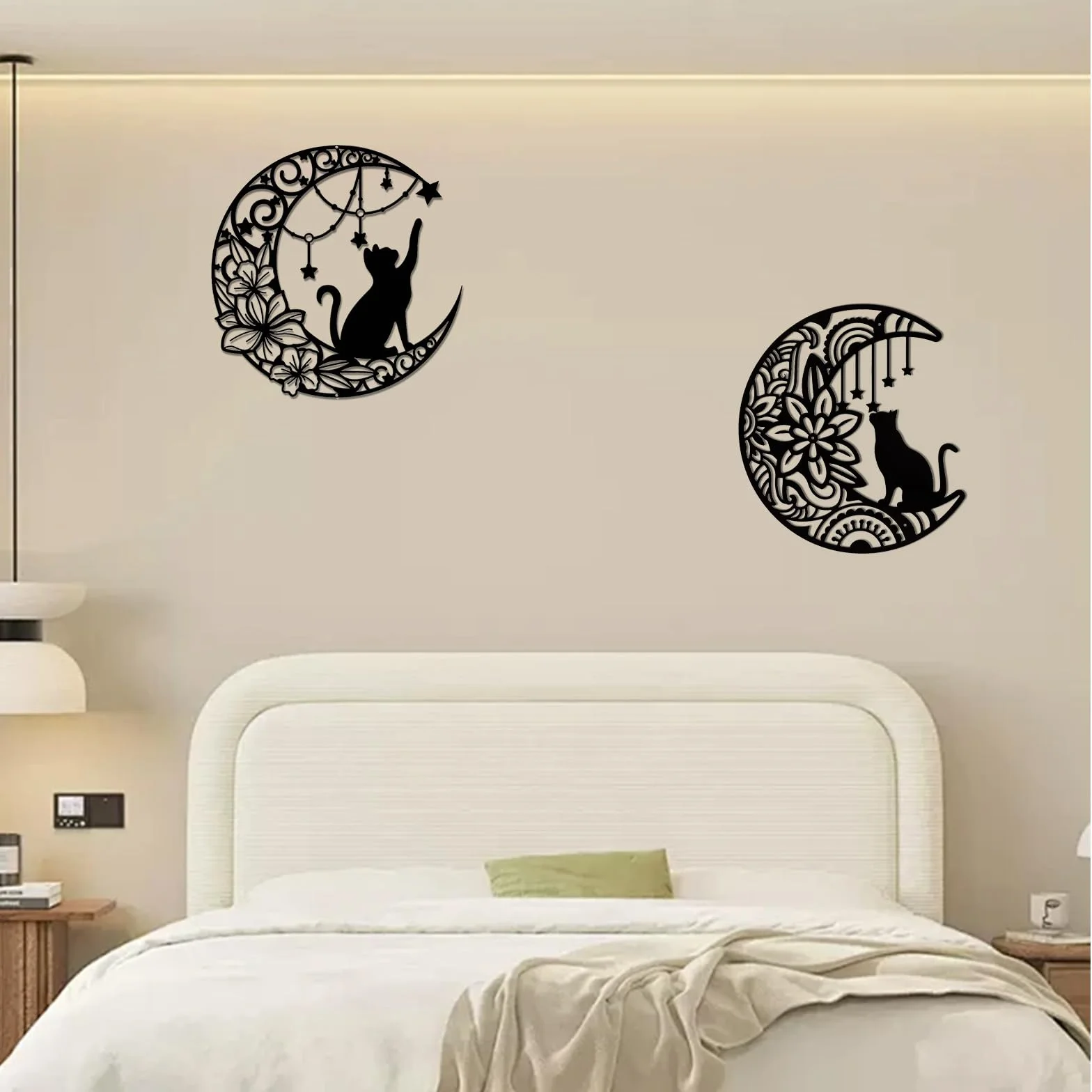 Mocrop 2 sztuki metalowych dekoracji ściennych 30 cm do salonu (kot zbiera gwiazdy), nowoczesność, sztuka, obraz ścienny, dekoracja ścienna, z akcesoriami montażowymi, do salonu, dekoracja ścienna na
