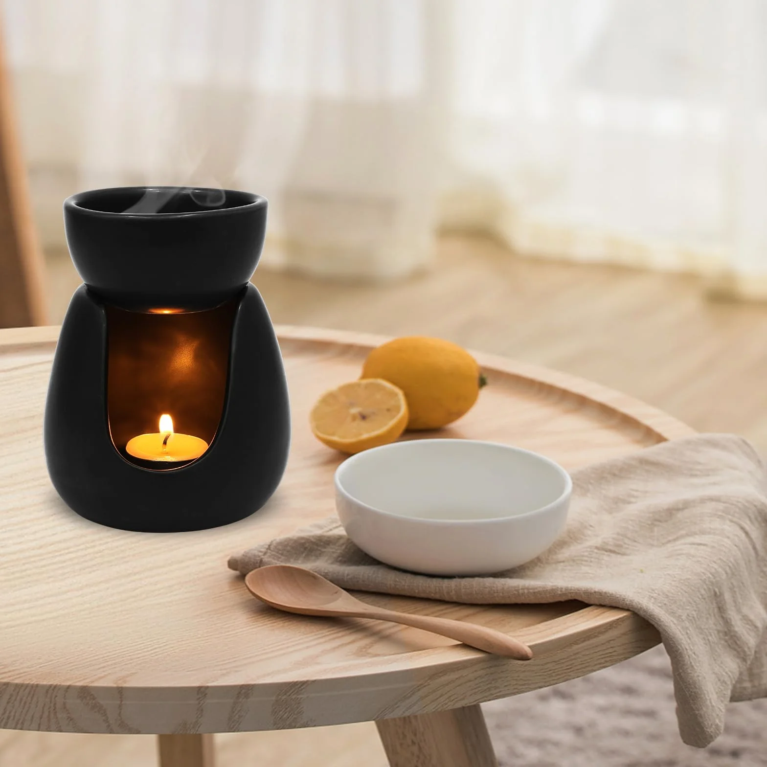 WD&CD Lampka zapachowa z ceramiki, lampka aromatyczna świeczka Aroma Diffuser podstawka do olejków eterycznych Czarny