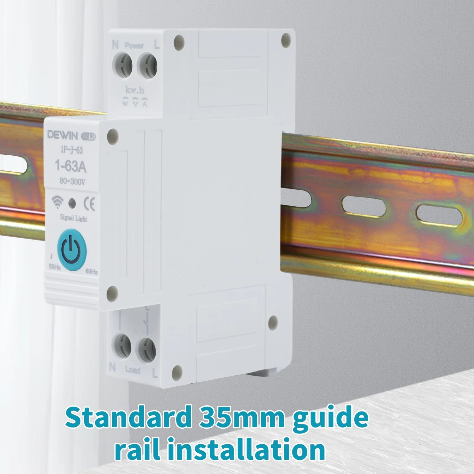 DEWIN Din Rail Circuit Breaker, Tuya WiFi inteligentny wyłącznik obwodu z pomiarem mocy do inteligentnego domu pilot zdalnego sterowania przełącznik 1P 63A AC 220V