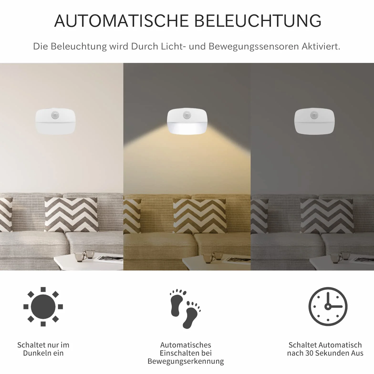 Lampka nocna LED z czujnikiem ruchu, 4 sztuki, lampka nocna dla dzieci, z baterią, do wnętrz, oświetlenie szafki, automatyczne włączanie/wyłączanie, światło do korytarza, schodów, łazienki, sypialni