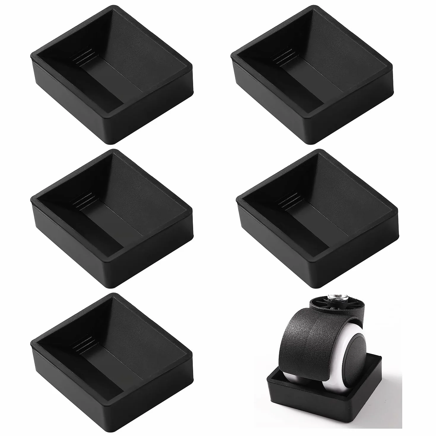 VooGenzek Gumowa podkładka na meble, gumowe ochronne podkładki, łóżko, sofa, krzesło, noga, kółka, 5 szt., 5 x 5,8 cm, czarne