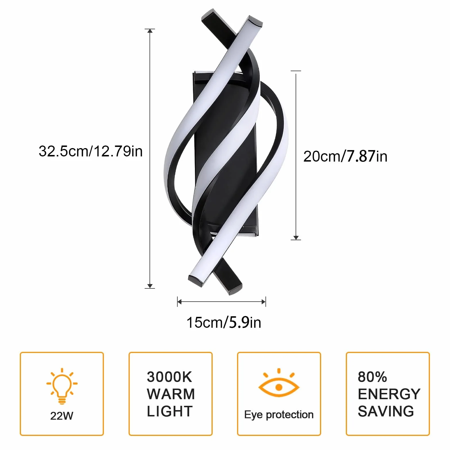 Comely Wewnętrzny Kinkiet LED, 22W 2500LM Prosta Lampa Ścienna LED, Oprawa Kinkiet Wewnętrzny Do Sypialni, Korytarza, Salonu, Biura, Jadalni