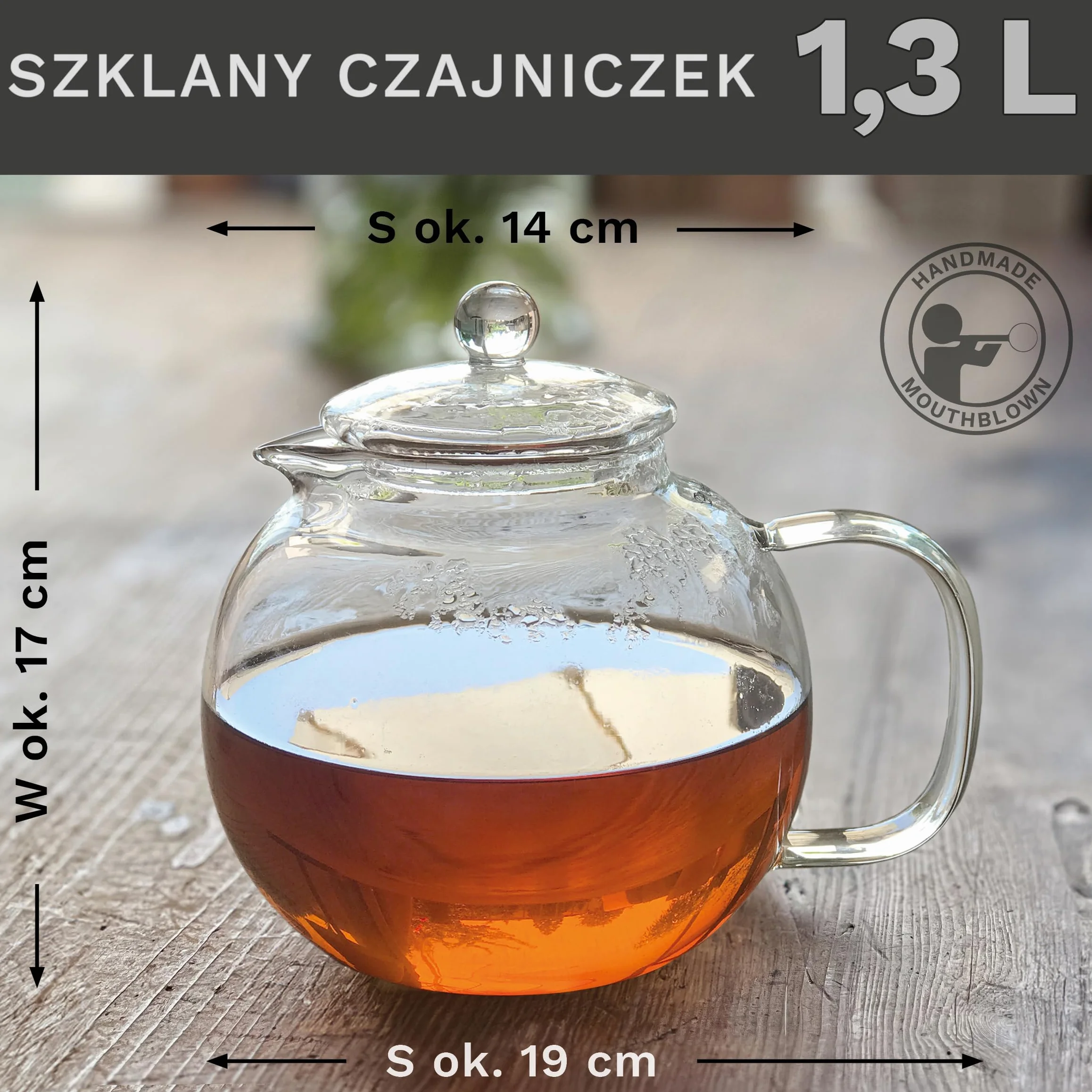 Creano czajniczek szklany 1,3l, 3-częściowy szklany czajniczek z wbudowanym durszlakiem ze stali nierdzewnej i szklaną pokrywką, idealny do przygotowywania luźnych herbat, zapobiegających kapaniu,