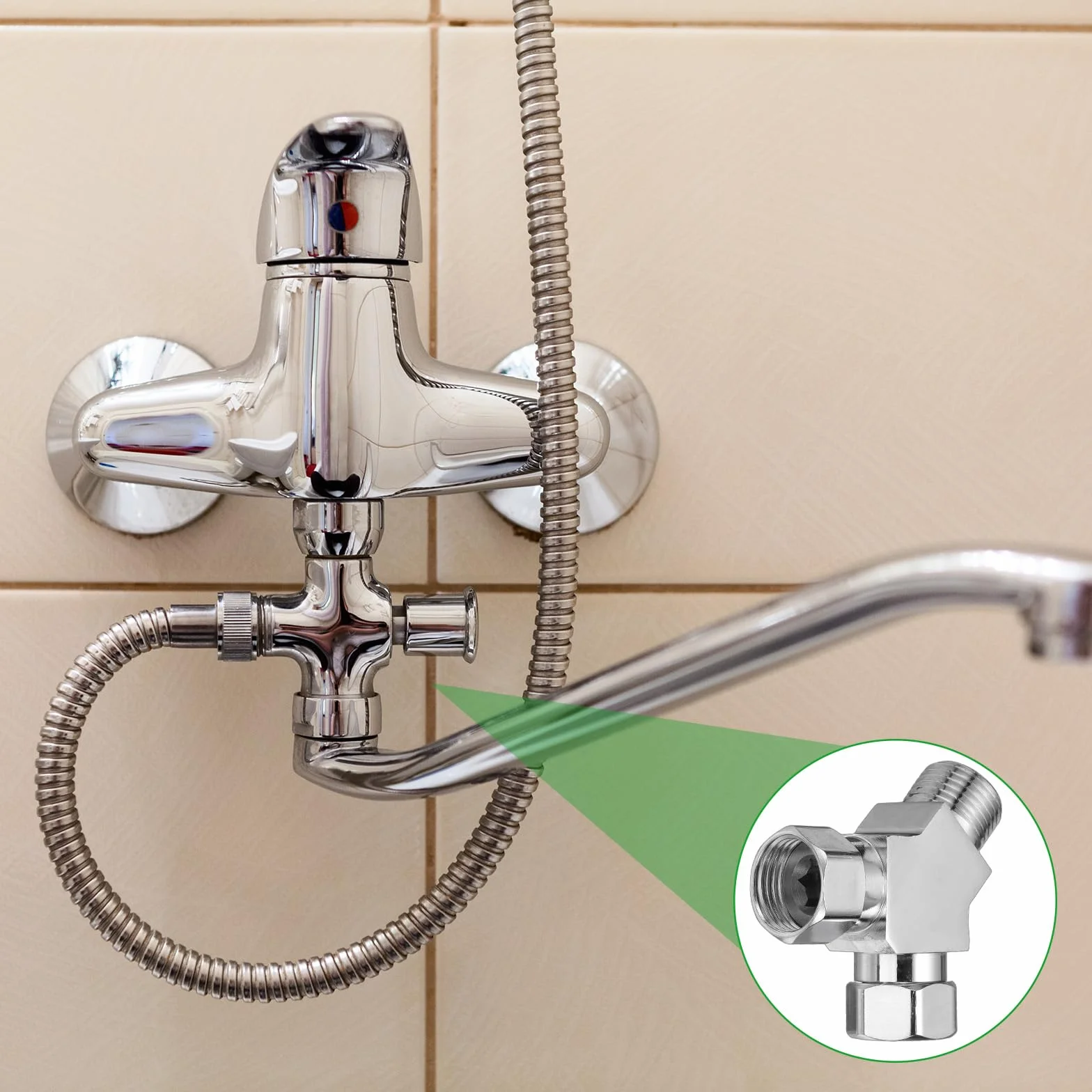 QUARKZMAN Przełącznik prysznicowy G1/2" 3-drożny zawór ze stali nierdzewnej, adapter do bidetu, przyłącze do węża, armatura do węża z taśmą PTFE i uszczelką do zaworu kątowego, węża toaletowego (65 mm