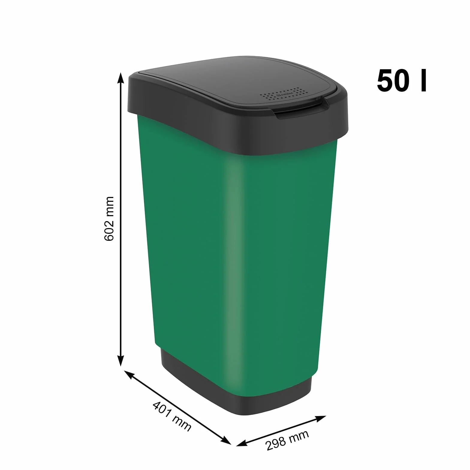 Rotho Twist Kosz na śmieci, 50 l, z pokrywką, tworzywo sztuczne (PP), nie zawiera BPA, zielony, 50 l (40,1 x 29,8 x 60,2 cm)