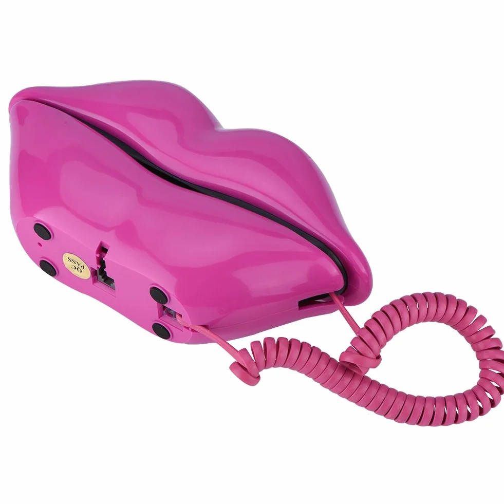 Przewodowy telefon stacjonarny Seksowny telefon w kształcie ust - różowy