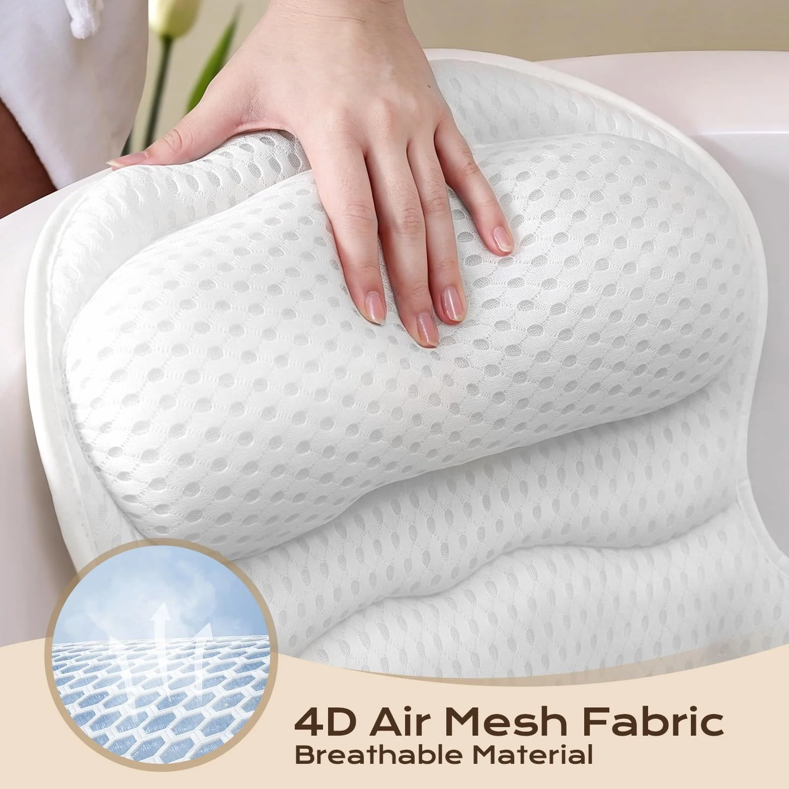 Flintronic Poduszka do kąpieli, luksusowa poduszka do wanny 4D na głowę, szyję, ramiona i plecy, ergonomiczna, oddychająca siatkowa poduszka do wanny SPA z 6 mocnymi przyssawkami, pasuje do wszystkich